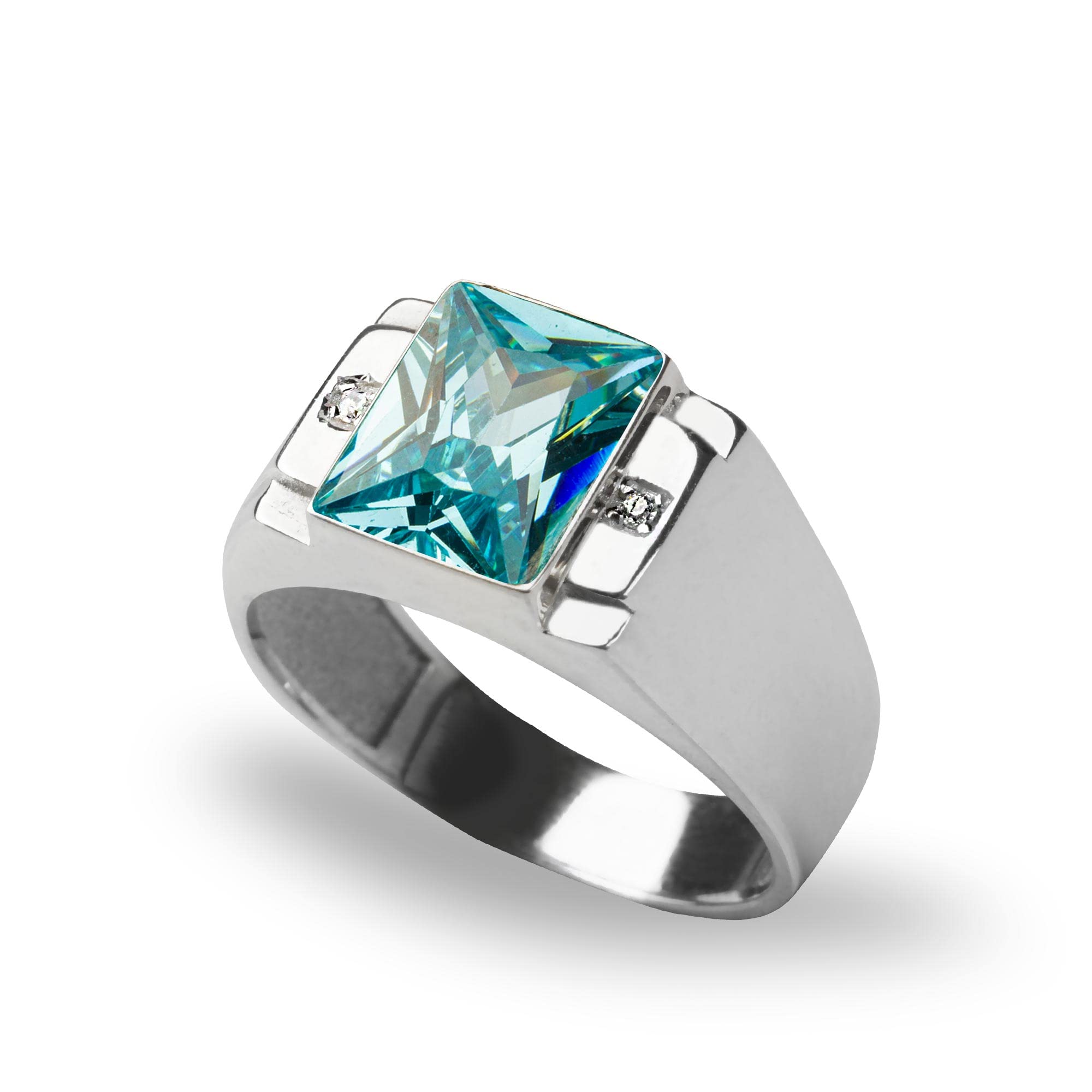 Blake's Sterling Silver Men's Ring with 2 Diamond Accents & Baguette Sapphire/Emerald/Ruby/Citrine/Amethyst/Topaz Options - Size 5-15 - Fine Jewelry Gift for Him - Perfect for Weddings, Anniversaries & Special Occasions