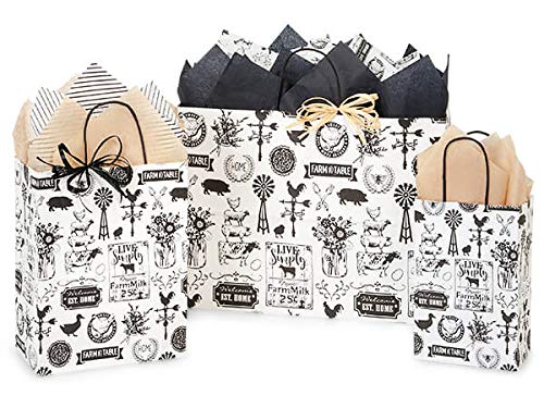 125-Pack Farmhouse Style Paper Shopping Bags - Eco-Friendly Party Favor Bags for Weddings, Birthdays & Holidays - Made in USA - Perfect for Gift Wrapping, Party Decor & Retail Packaging