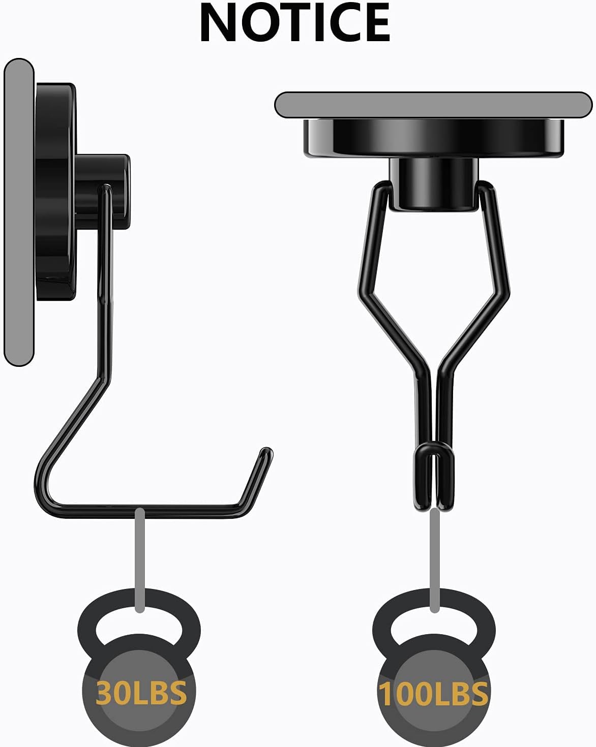 Tohoer 100LBS Heavy Duty Neodymium Magnetic Hooks - Rust Proof Refrigerator Magnets for Kitchen, Fridge, Oven, Grill, BBQ, Tools & Key Holder - Perfect for Hanging Wreaths, Utensils & Outdoor Use