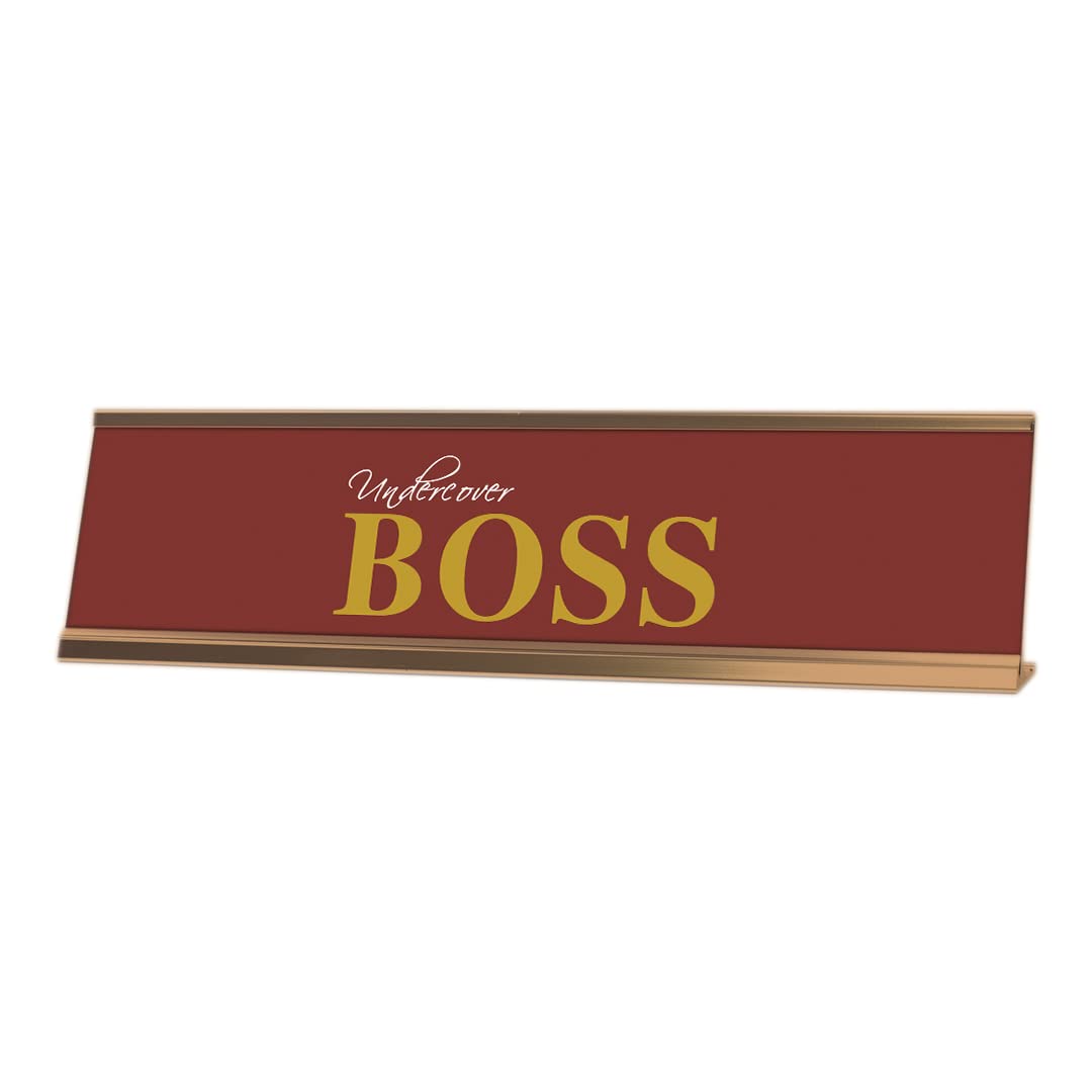 Undercover Boss Motivational Desk Sign - Red Gold Frame (2x8 Inches) - Perfect for Office Decor, Corporate Gifts & Employee Recognition