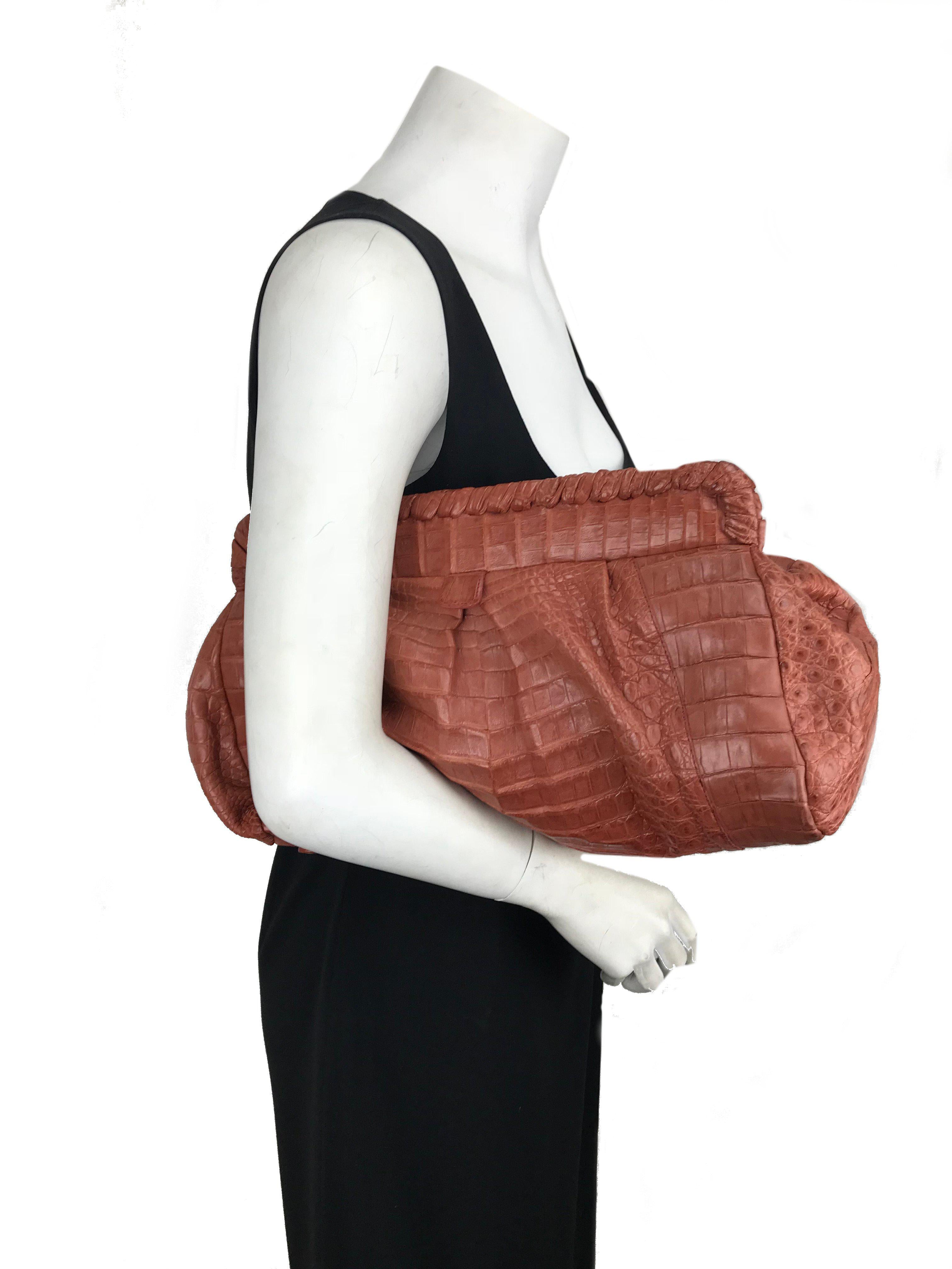 Nancy Gonzalez Genuine Crocodile Leather Pleated Oversized Clutch Bag for Women - Luxury Evening Bag for Parties, Weddings & Special Events