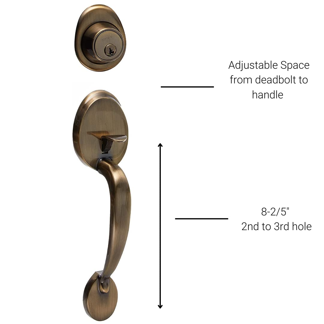 NU-SET Lock | Keyed Entry Door Handle Set | Single Cylinder Deadbolt | Antique Brass Finish | Home Security & Door Hardware Upgrade | Perfect for Bedroom, Bathroom & Interior Doors