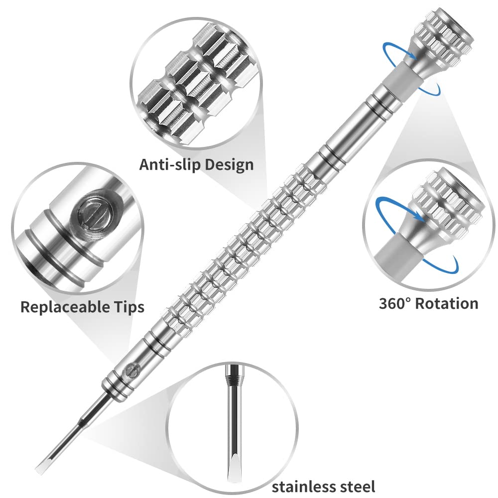 Professional 5-Piece Mini Fat Screwdriver Set - Precision Repair Tool Kit for Watches, Jewelry, Toys & Eyeglasses with 5 Sizes + 5 Extra Replaceable Blades | Ideal for Watchmakers, Jewelers & DIY Electronics Repair