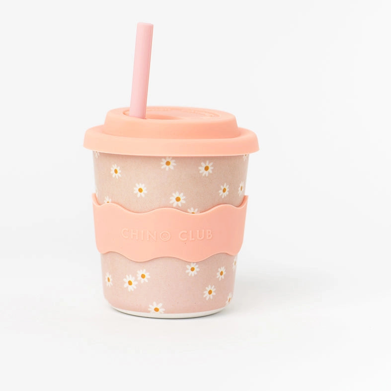 Pink Daisy Kids Keep Cup 240ml with Straw - BPA-Free Reusable Water Bottle for School, Travel & Outdoor Activities