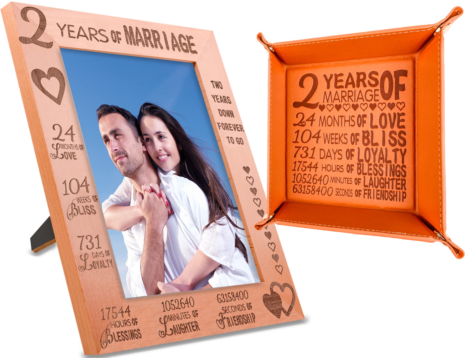 2nd Anniversary Wood Photo Frame - Engraved Wedding Picture Frame for Couples, Wife, Husband - Perfect 2 Year Marriage Gift for Her or Him - Ideal for Home Decor, Wedding Anniversaries & Romantic Keepsakes