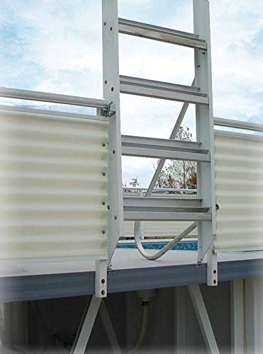Heavy Duty Aluminum Swing Up Ladder for Above Ground Pools | 4-Step Safety Ladder with Wide Non-Slip Steps | Ground to Deck Access | Perfect for Backyard, Inground & Semi-Inground Swimming Pools | Easy Installation & Maintenance