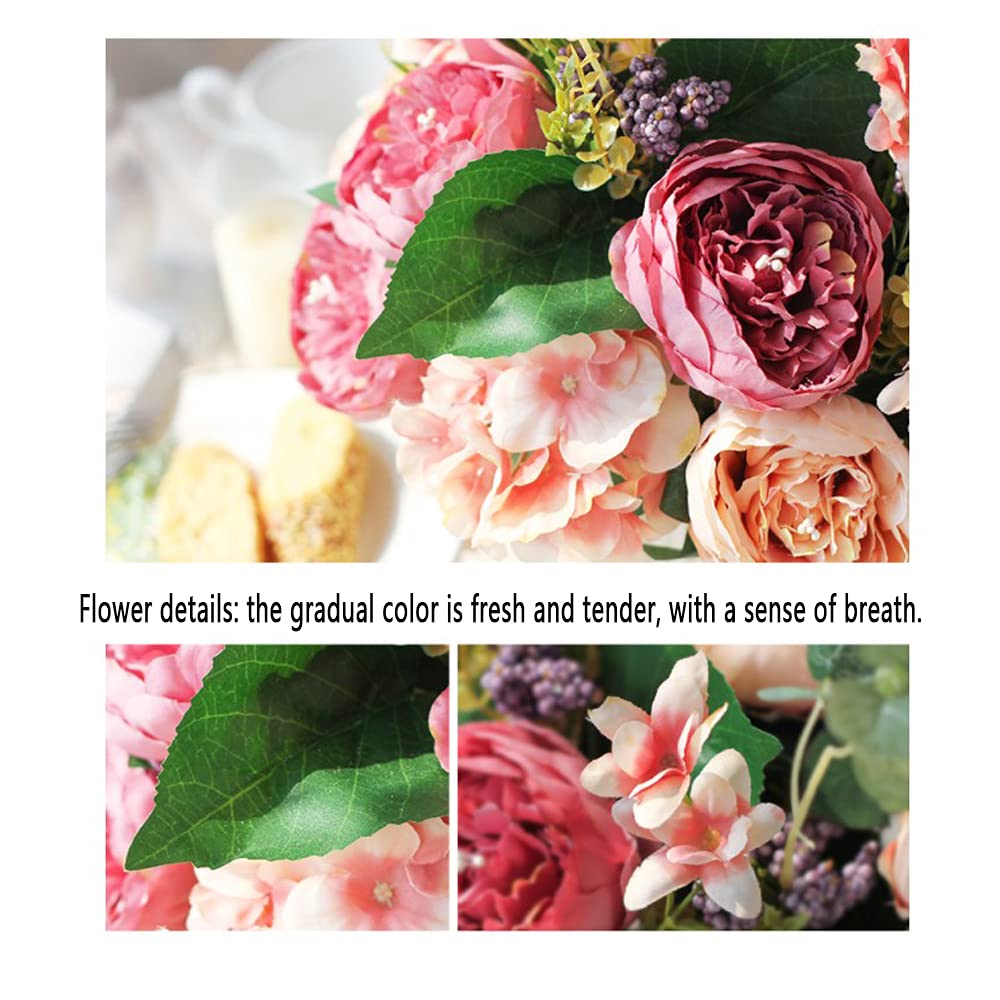 Artificial Peony Bouquets in Flower Pots - Realistic Fake Flowers for Dining Table, Coffee Table, Wedding & Home Decor - Blue Floral Arrangement - Perfect for Centerpieces, Gift Giving & Seasonal Displays