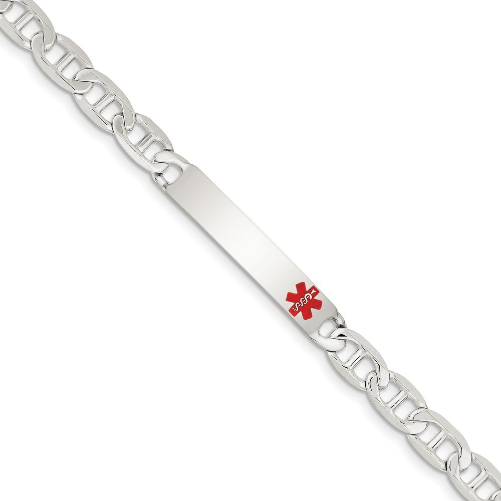 Sterling Silver Polished Medical Anchor Link ID Bracelet for Nurses & Healthcare Workers - Adjustable & Engravable for Personalization