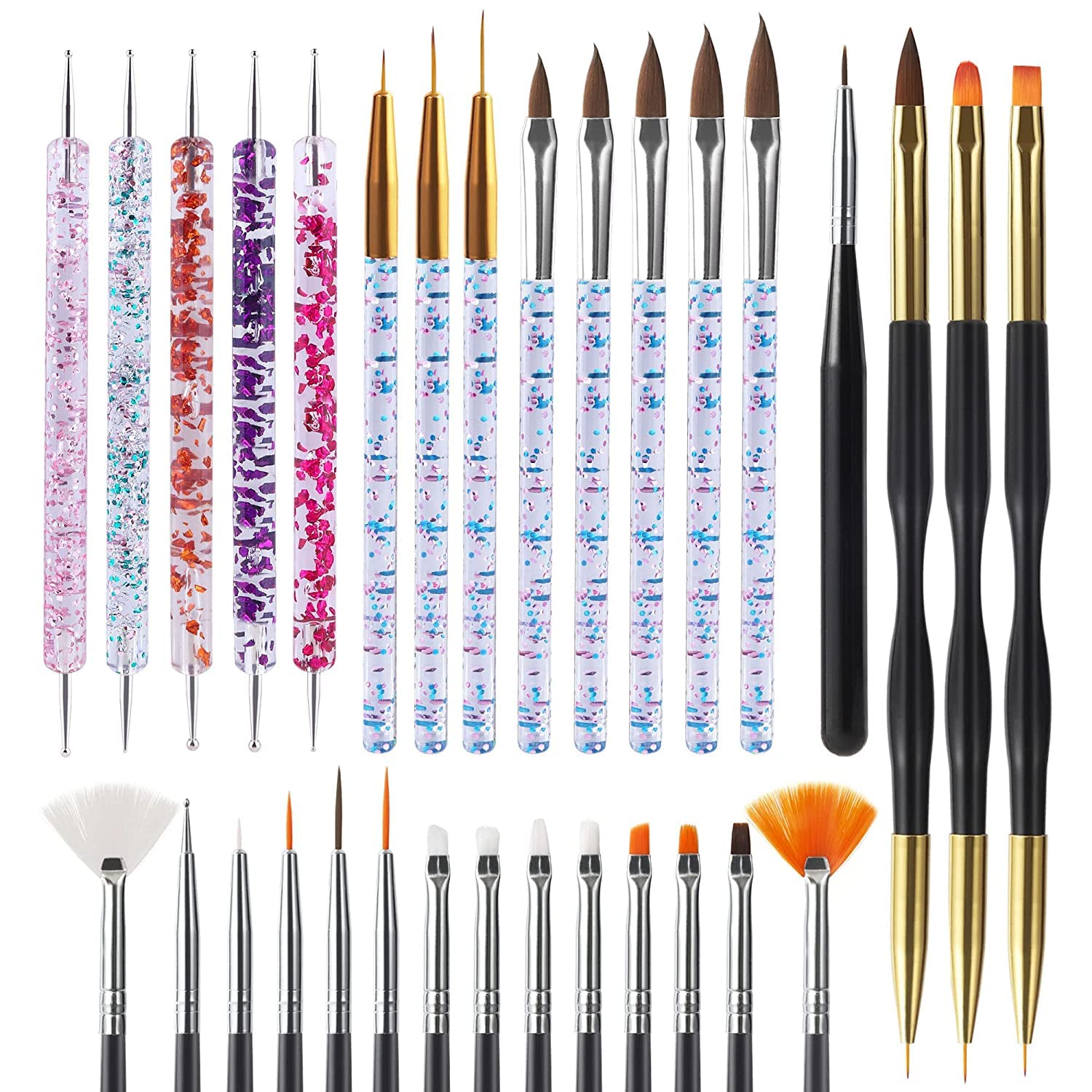 **31pcs Professional Nail Art Brush Set - Dotting Tools, Dust Brush, Striping Brushes & Drawing Pen for DIY Nail Designs | Perfect for Salon, Home Manicure & Nail Art Enthusiasts**