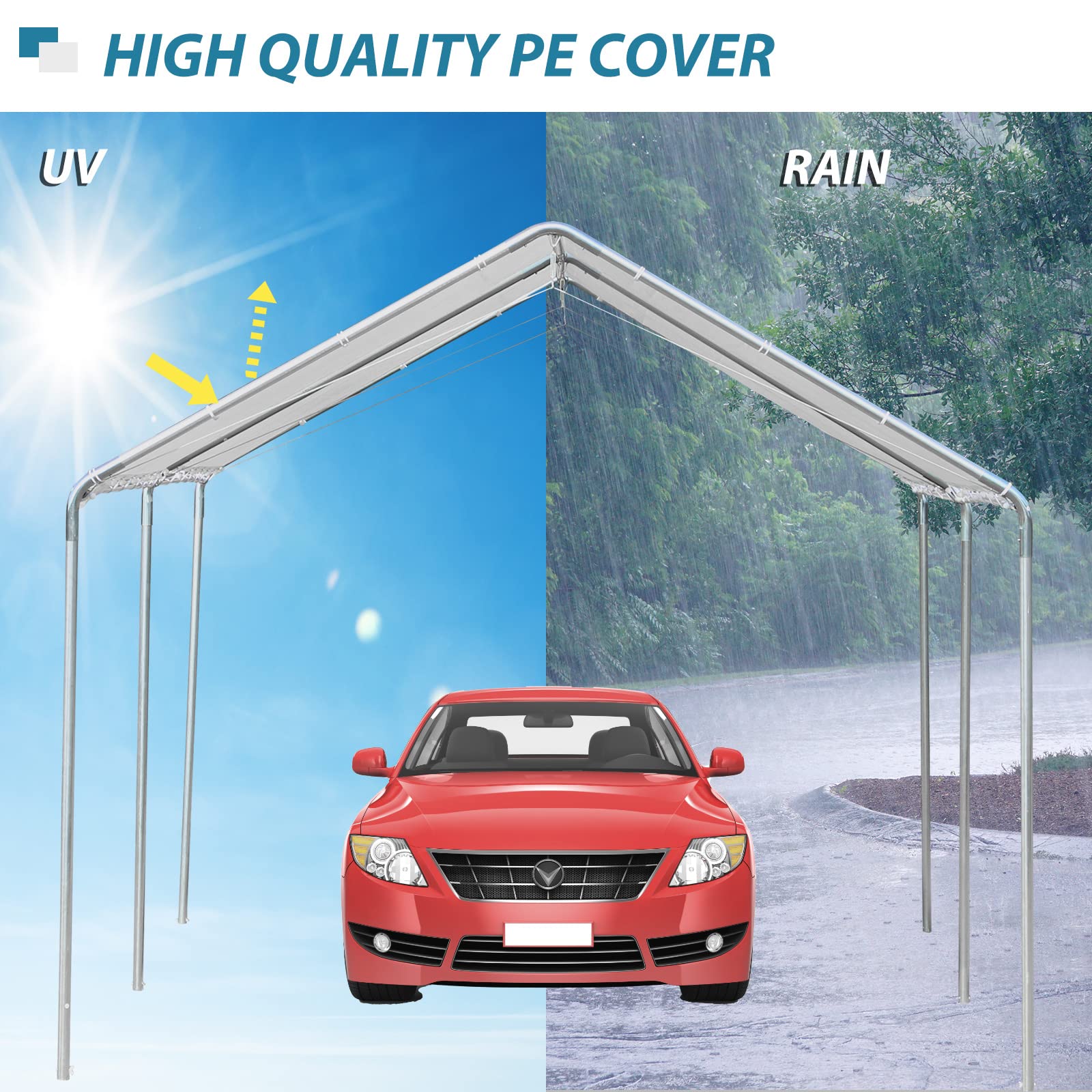 Outsunny 10'x20' Heavy Duty Galvanized Steel Carport Canopy with Anchor Kit & 3 Reinforced Steel Cables - White | Weatherproof Shelter for Cars, Trucks, RVs, Boats & Outdoor Equipment Protection