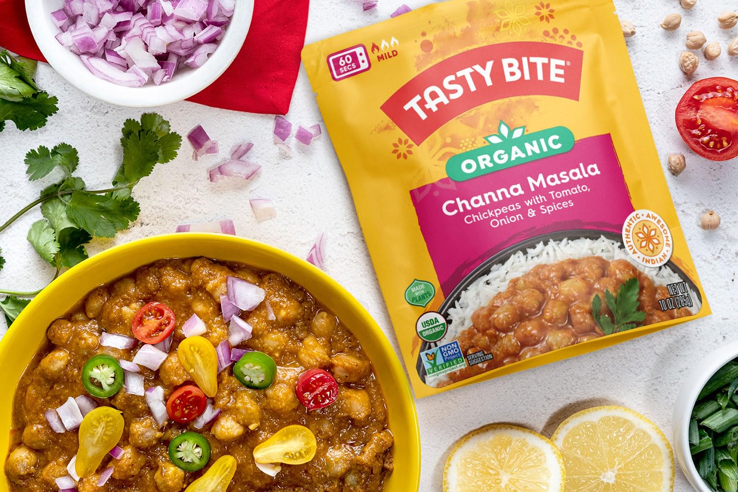 Tasty Bite Organic Channa Masala - 10oz Ready-to-Eat Indian Curry | Vegan, Gluten-Free & Microwavable Meal | Perfect for Quick Lunches, Camping & Emergency Food Supplies