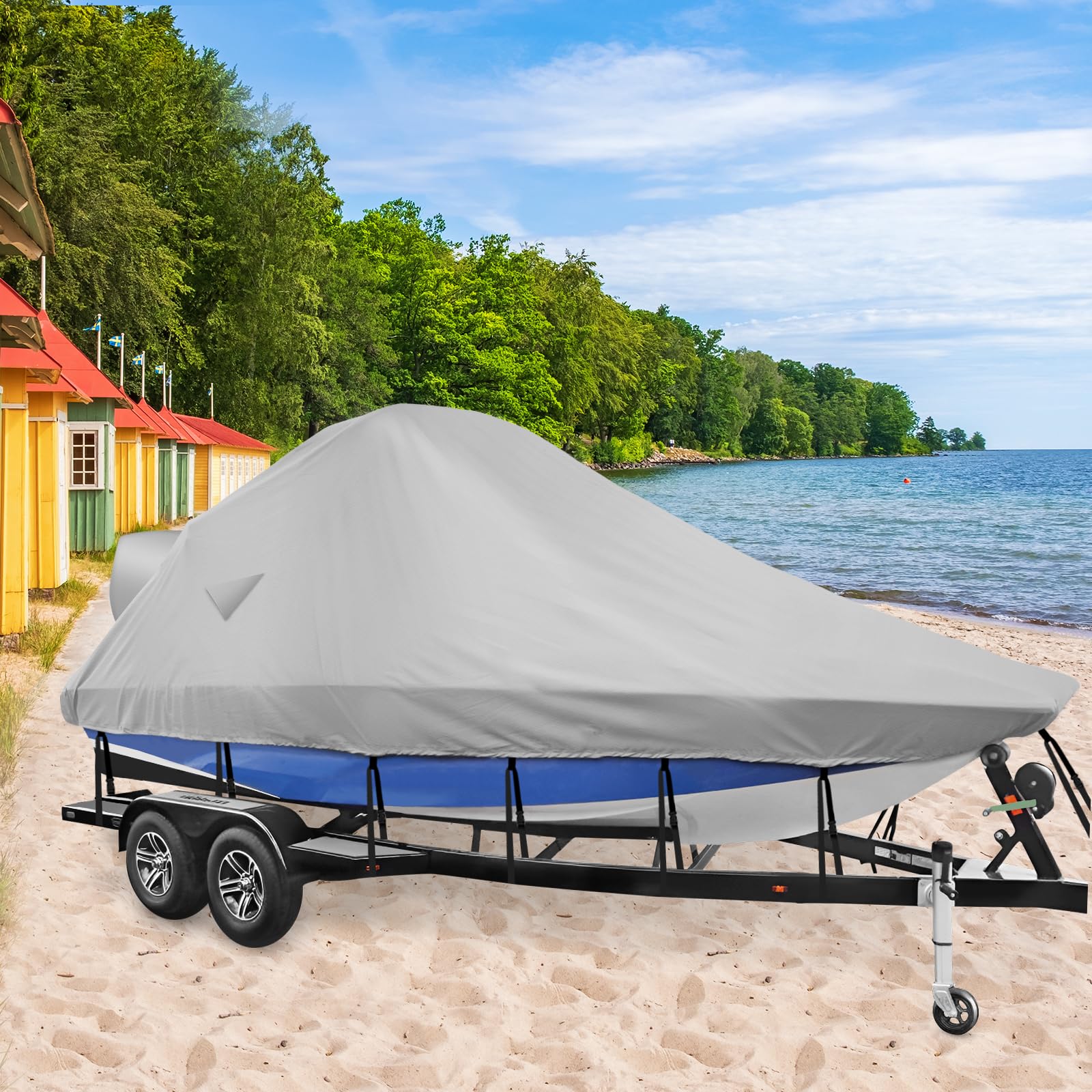 Heavy Duty 900D Marine Waterproof Wake Tower Boat Cover - Fits V Hull Runabout Ski Boats 23-25ft (Gray) | Durable Protection for Wakeboard Boats, Ideal for Outdoor Storage & Mooring