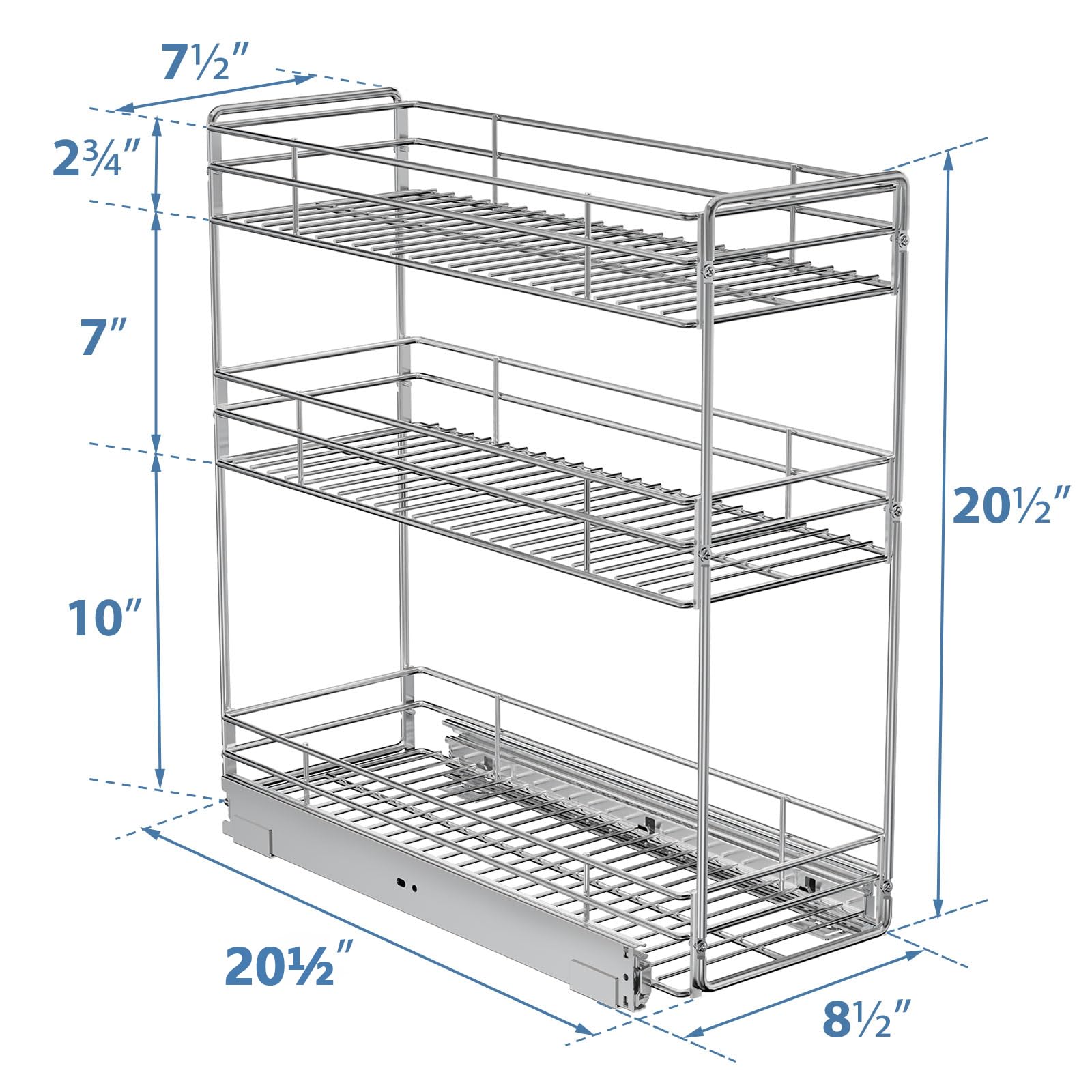 ROOMTEC 3-Tier Pull Out Spice Rack for Narrow Cabinets - 8.5