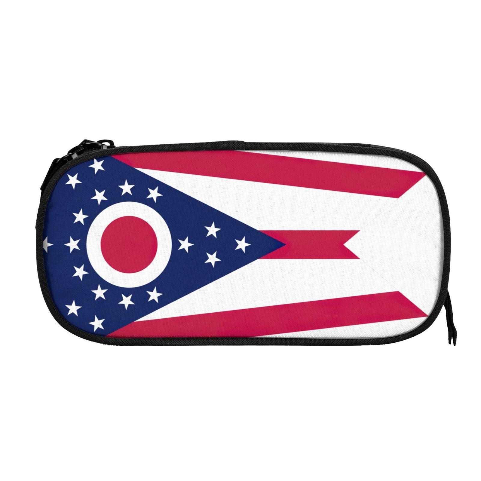 NOUZU Ohio State Flag Print Large Pencil Case - Zippered Stationery Pouch for Office, School, Travel & Makeup Storage | Durable Organizer for Pens, Art Supplies & Cosmetics (Perfect for Students, Professionals & Travelers)