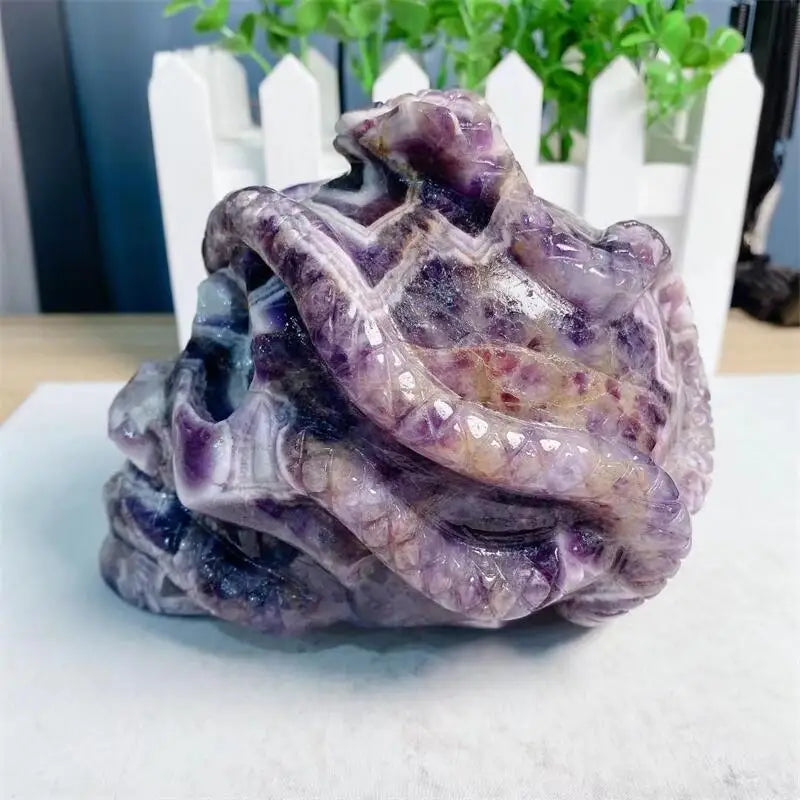 Natural Amethyst Snake Skull Carving - Reiki Healing Crystal, Feng Shui Mineral Gemstone Decor, Handcrafted Spiritual Artifact (1pc) | Perfect for Meditation, Home Altar & Gothic Decor