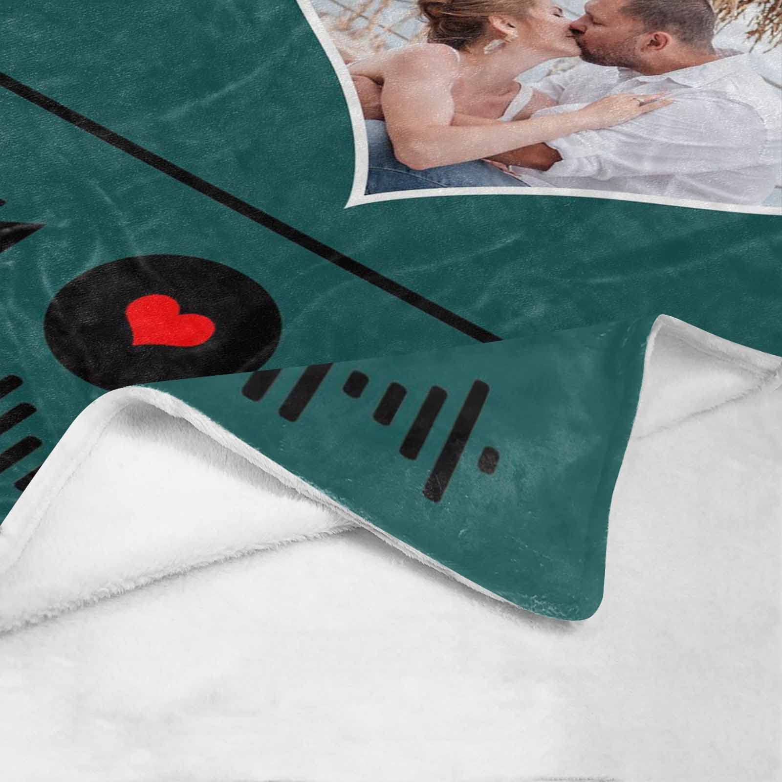 Personalized Photo Blanket with Custom Spotify Code - 60x80 Inch Customized Fleece Throw Blanket for Bedroom Decor, Birthday & Wedding Gifts - Cozy Gift for Couples, Family & Friends (Home Use, Travel, Picnics)