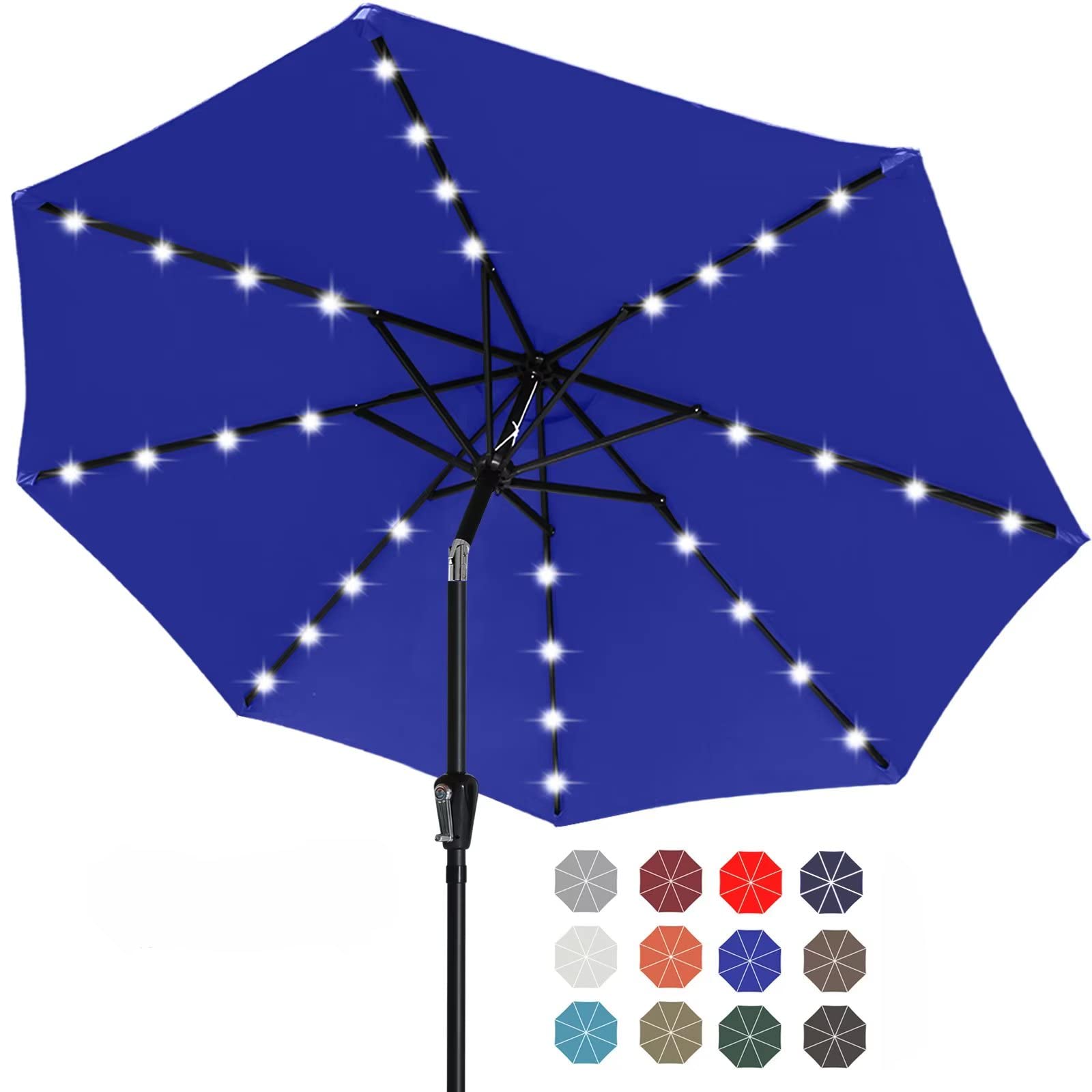 Durable 7.5FT Solar LED Patio Umbrella with 32 Lights - Royal Blue | Waterproof Outdoor Canopy for Garden, Poolside & Backyard Relaxation