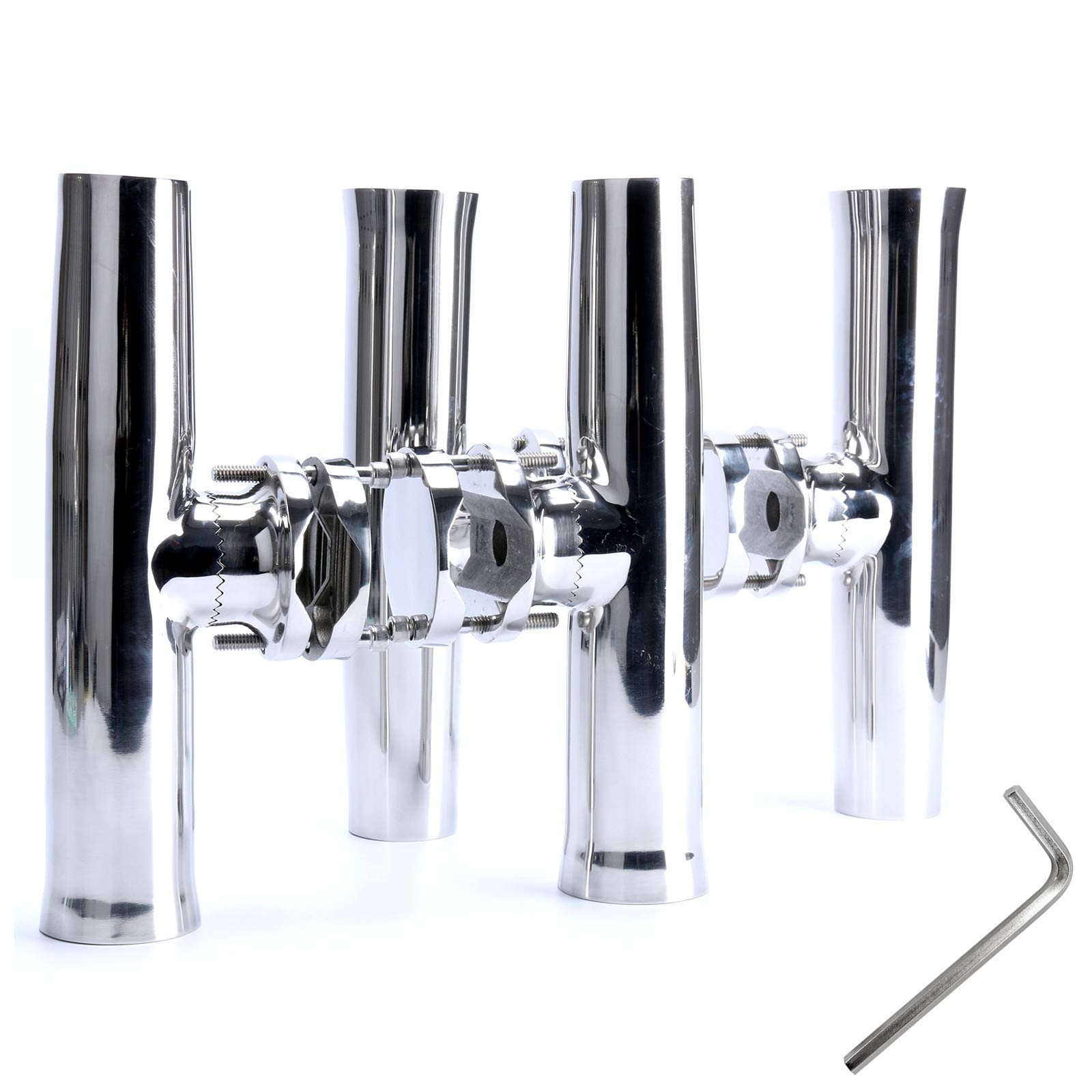 **4-Piece Stainless Steel Fishing Rod Holder Set - Heavy Duty Clamp-On Rail Mount for 1-1/4