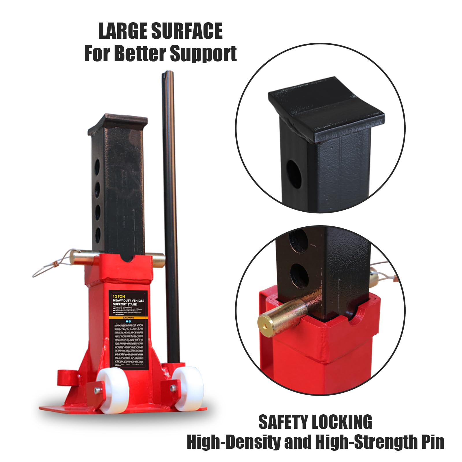 Torin Heavy Duty 12 Ton (24,000 lb) Capacity Jack Stands - Pin Style with 2 Casters & Handle for Easy Transport - Car, SUV, Truck & Pickup Support - Ideal for Garage Repairs, Tire Changes & Vehicle Maintenance - BIG RED ATZ120006P (Red)