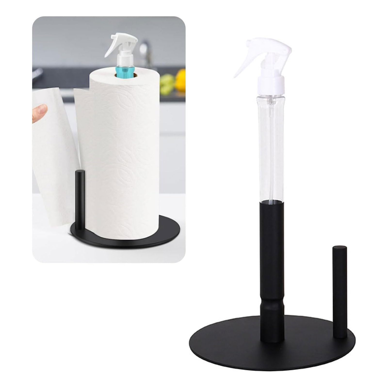 Easy to Install Wall Mount Paper Towel Holder & Bottle Rack - Space Saving Kitchen Organizer for Countertop or Cabinet (Perfect for Small Kitchens & RVs)