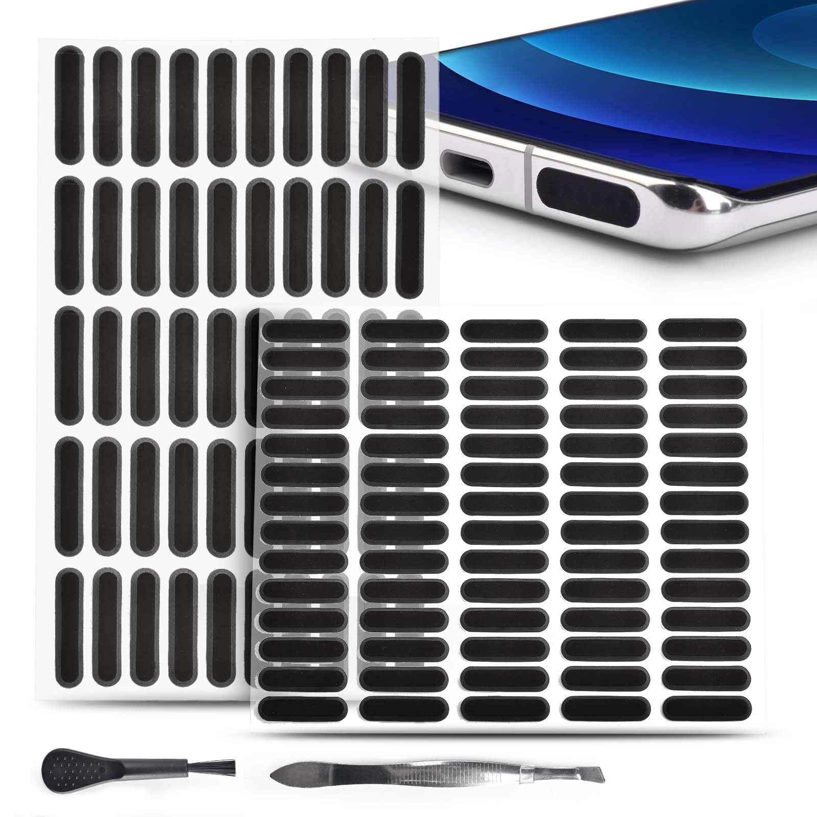 120Pcs Phone Speaker Dustproof Stickers - Anti Dust Protector Covers with Cleaning Brush & Tweezer Kit | Waterproof & Durable Protection for iPhone, Samsung, AirPods | Perfect for Travel, Gym & Outdoor Use