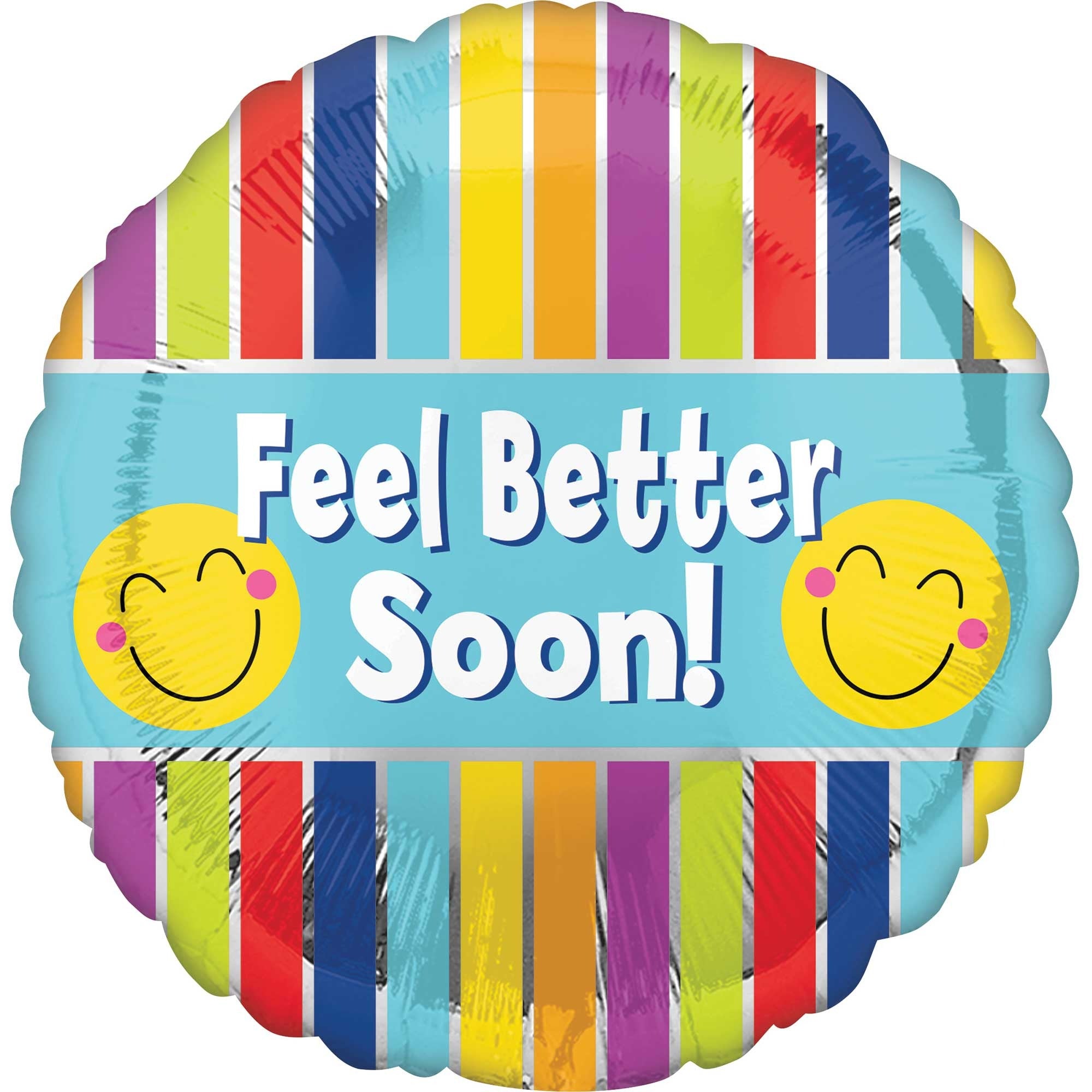 45cm Standard HX Feel Better Soon Stripes Balloon - Get Well Soon Gift for Hospital Patients & Recovery Wishes