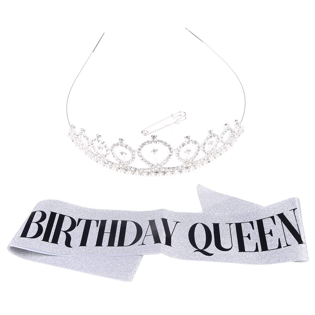 Hibye Birthday Crowns for Women - CIEHER Rhinestone Tiara & Queen Sash Set, Elegant Birthday Party Accessories for Bachelorette, Bridal Shower, Birthday Celebrations