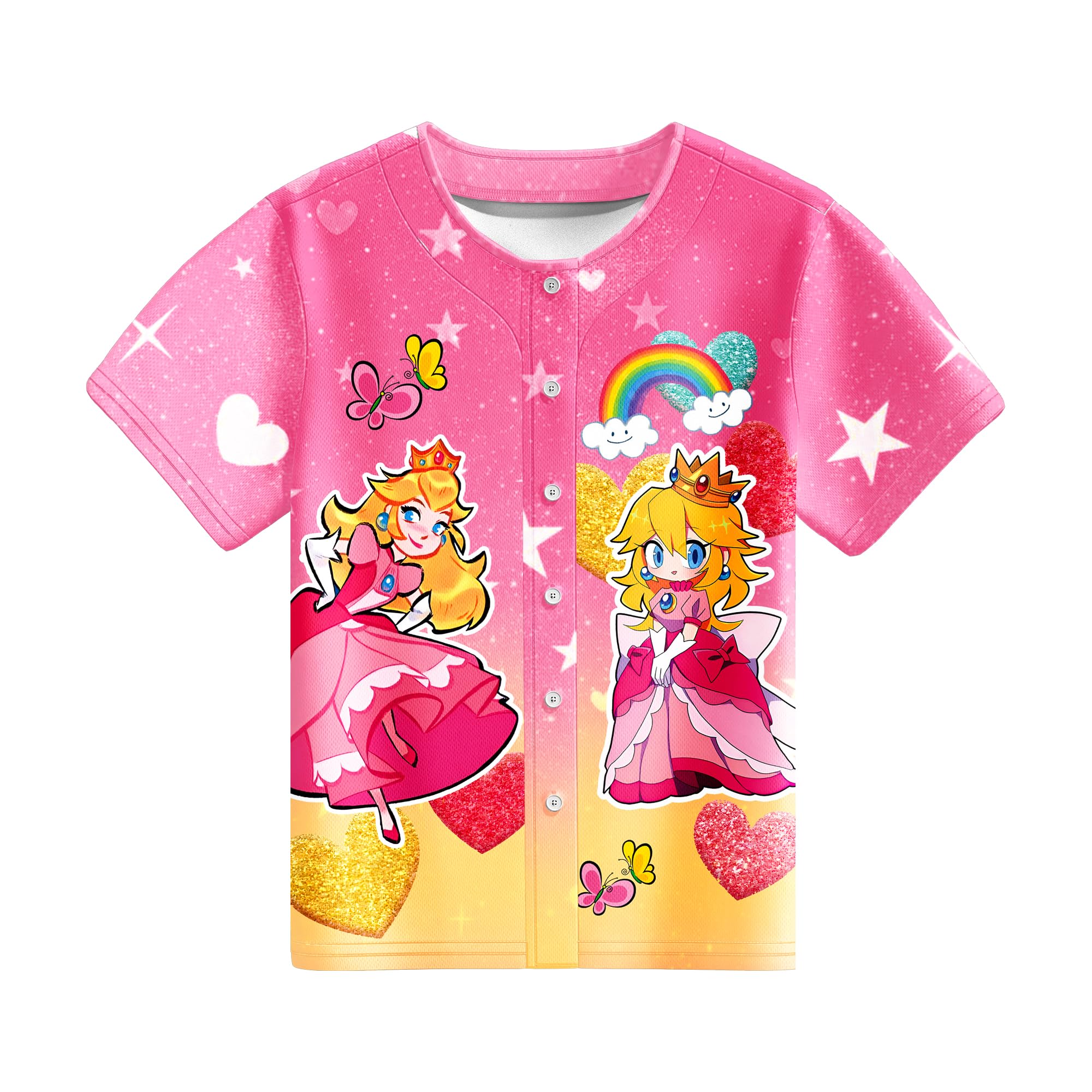 Girls Baseball Jersey Set - Cartoon Princess Printed Softball Shirt & Shorts for Kids 4-12 Years | Breathable Mesh Button Down Outfit for Little League Games & Casual Play
