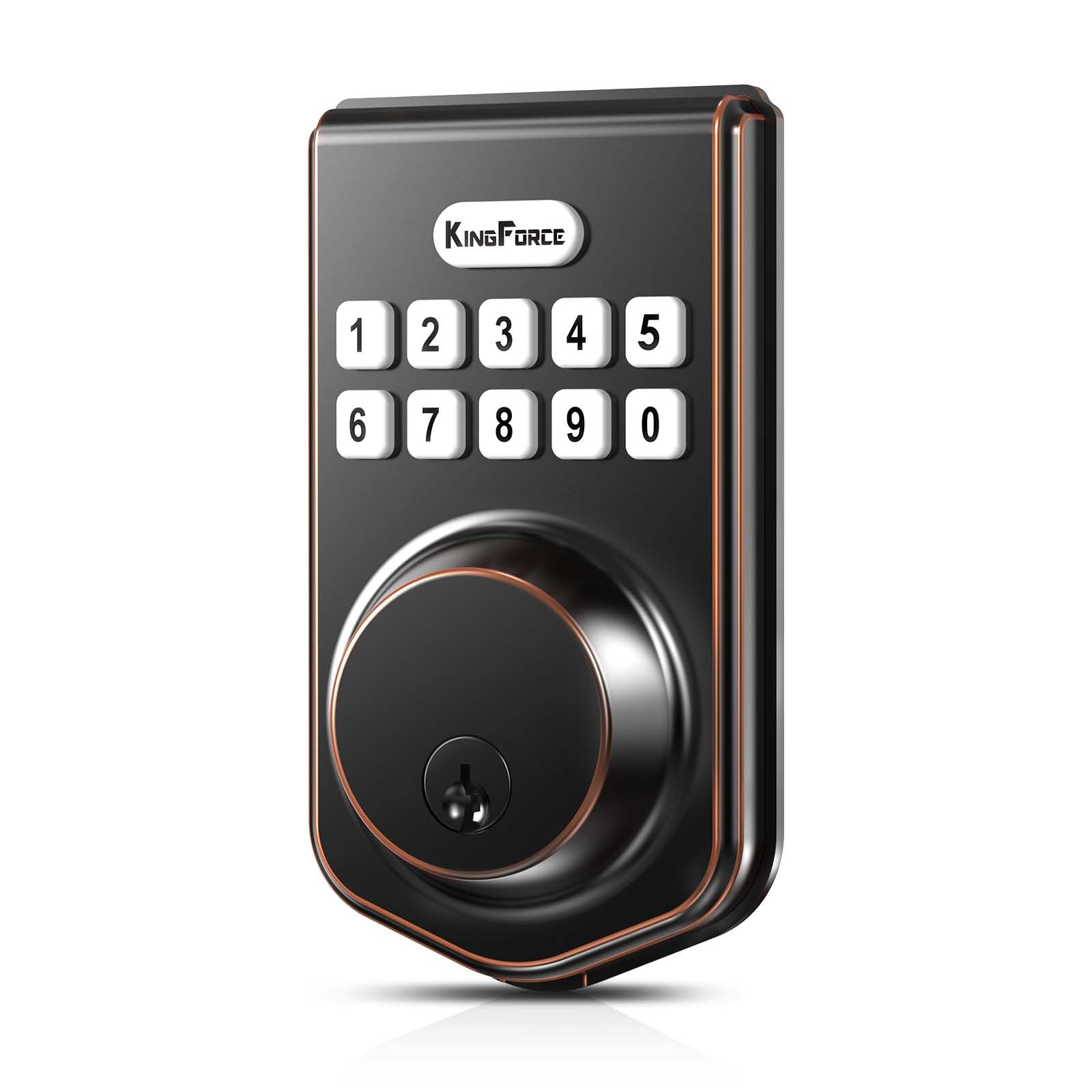 KingForce Keyless Entry Smart Deadbolt Lock with Keypad - Auto Lock, Easy Installation, IP54 Waterproof, Oil Rubbed Bronze - Secure Front Door Electronic Lock for Home & Apartment Safety