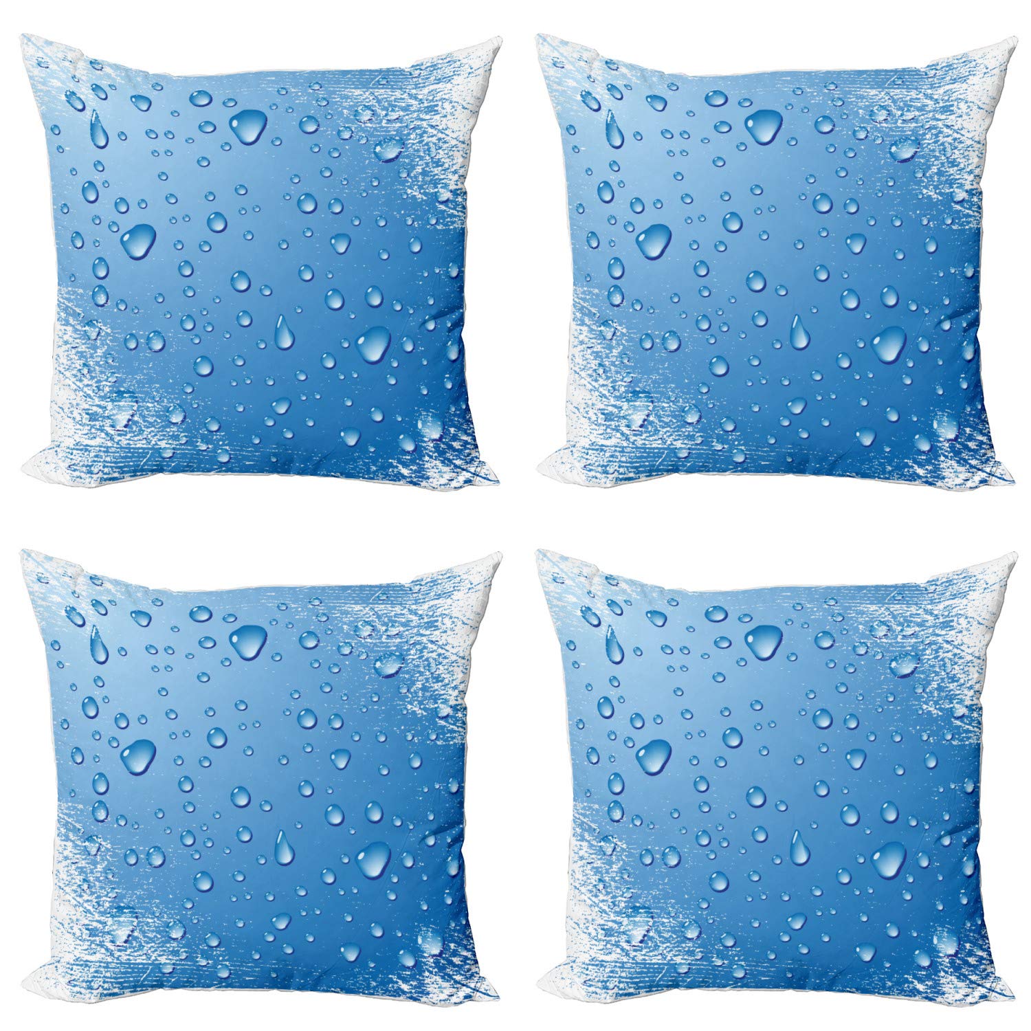 Ambesonne Grunge Decorative Throw Pillow Covers Set of 4 - Realistic Water Drop Bubble Design on Distressed Background in Blue & White - 24 Inch Square Cushion Covers for Sofa, Living Room, Bedroom & Car - Perfect for Home Decor and Cozy Comfort