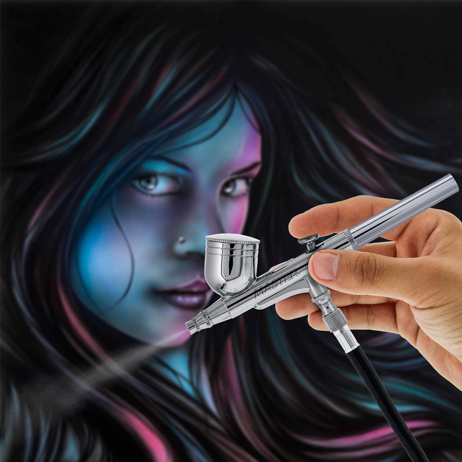 Master Airbrush G22 Dual-Action Gravity Feed Airbrush Kit - 0.3mm Nozzle & 1/3oz Cup for Professional Art, Auto Graphics, Tattoos & Cake Decorating - Perfect for Hobbyists, DIY Crafts & Airbrush Makeup