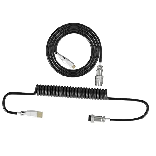 Ronyme Coiled Retractable USB 3.0 Type-C Keyboard Cable - Detachable Charging Cable for Mechanical Gaming Keyboards, Computers & Phones (Black) | Perfect for Gaming Setups, Office Workstations & Mobile Charging