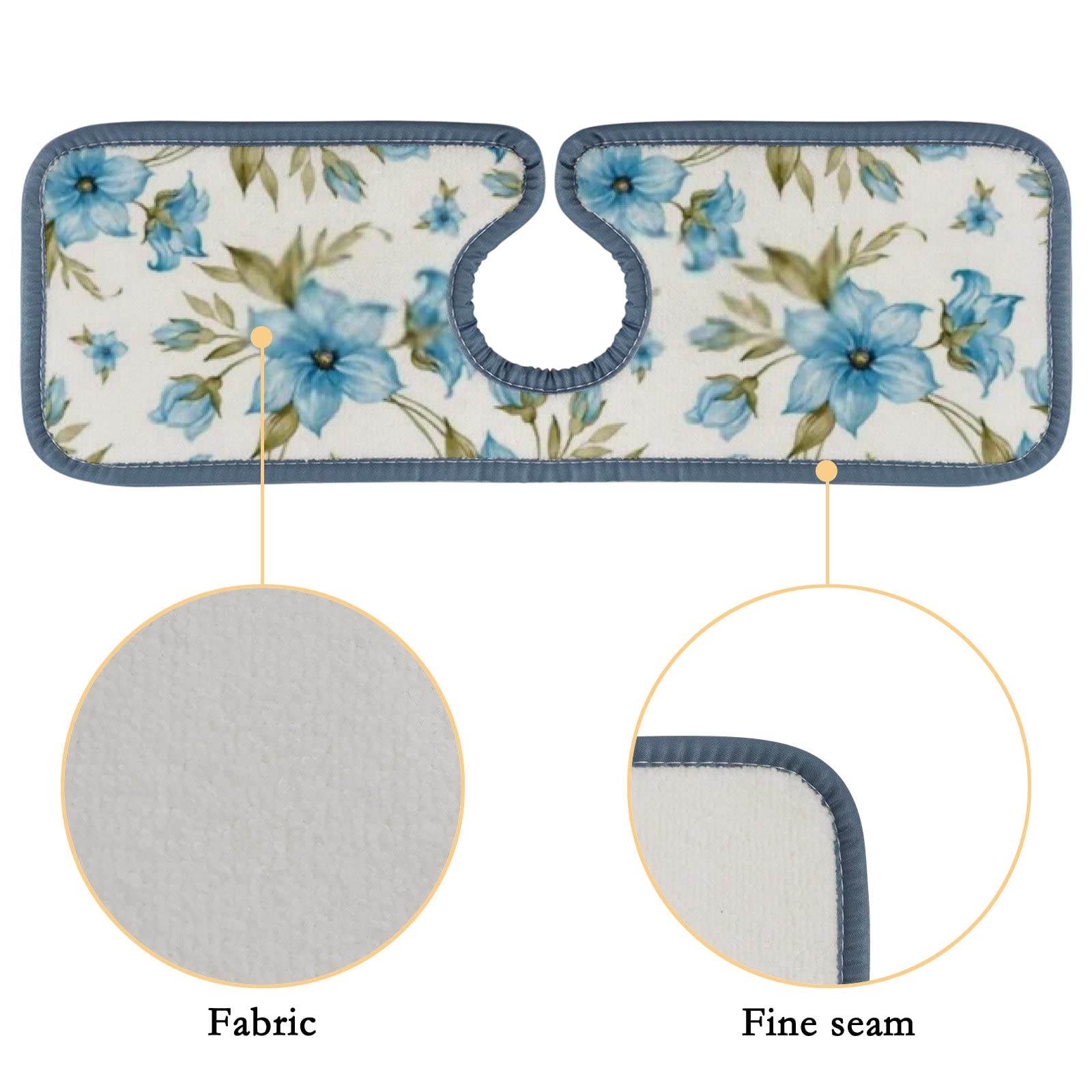 3 Pack Absorbent Kitchen Sink Mats - Non-Slip Splash Guard with Beautiful Blue Flower Design, Waterproof Countertop Protector for RV, Bathroom & Home Use | Prevents Water Stains & Spills