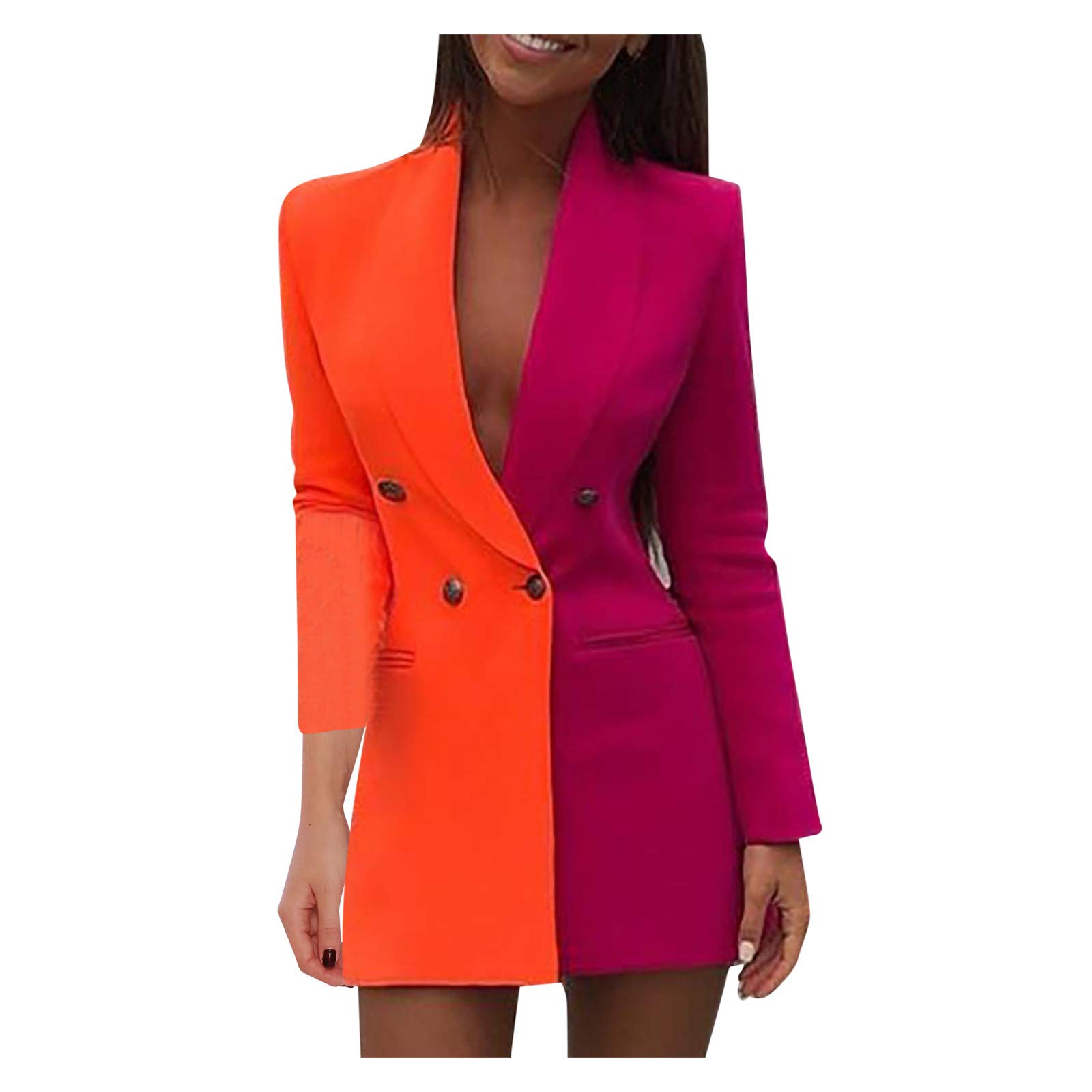 Elegant Women's V-Neck Long Sleeve Double Breasted Bodycon Midi Blazer Dress for Business & Professional Wear | Perfect for Office, Cocktail Parties & Formal Events