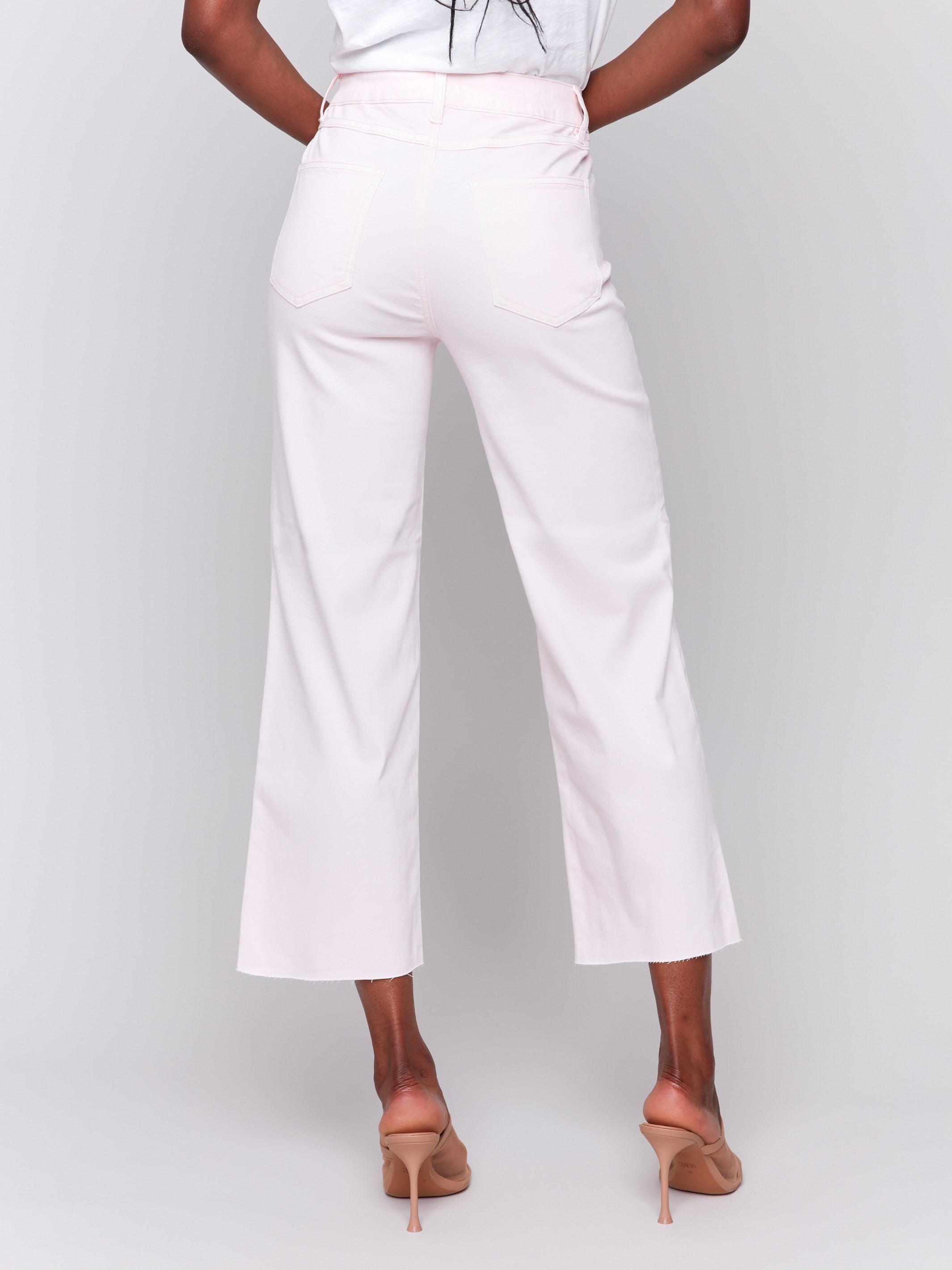 Stylish Wide Leg Twill Pants with Raw Edge Petal Design - Comfortable & Trendy High Waist Trousers for Women | Perfect for Office, Casual Outings & Travel