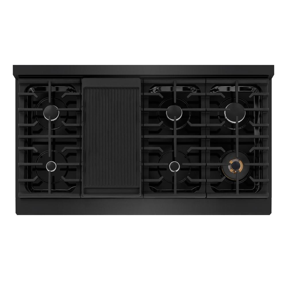 ZLINE 48 Inch Black Stainless Steel Gas Rangetop - 8 Burner Porcelain Cooktop Professional Range (SRTB 48) for Gourmet Cooking & Large Family Kitchens