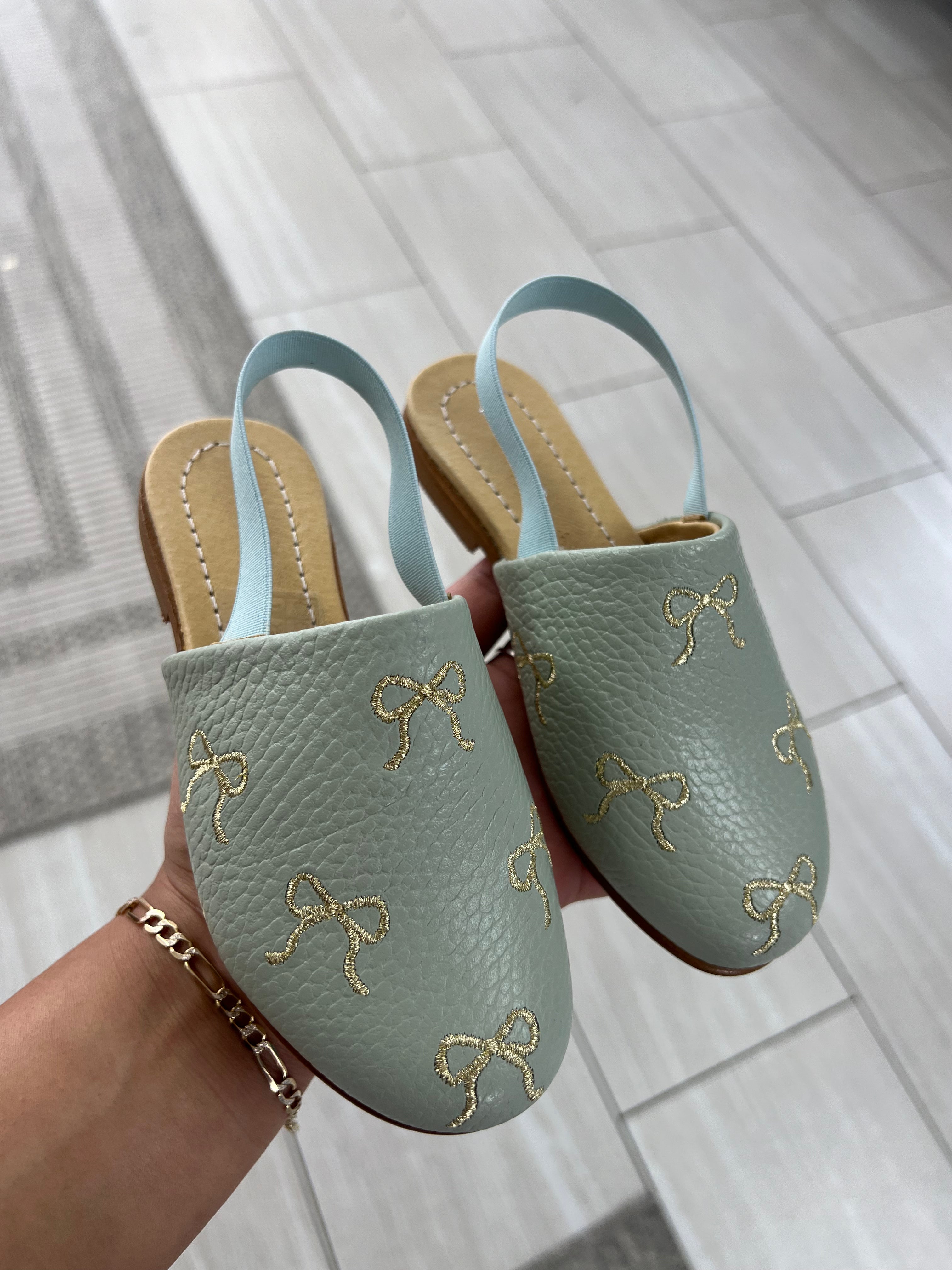 Spain+Co Aqua Bow Embroidered Slingback Heels - Women's Elegant Summer Sandals for Weddings, Parties & Beach Vacations