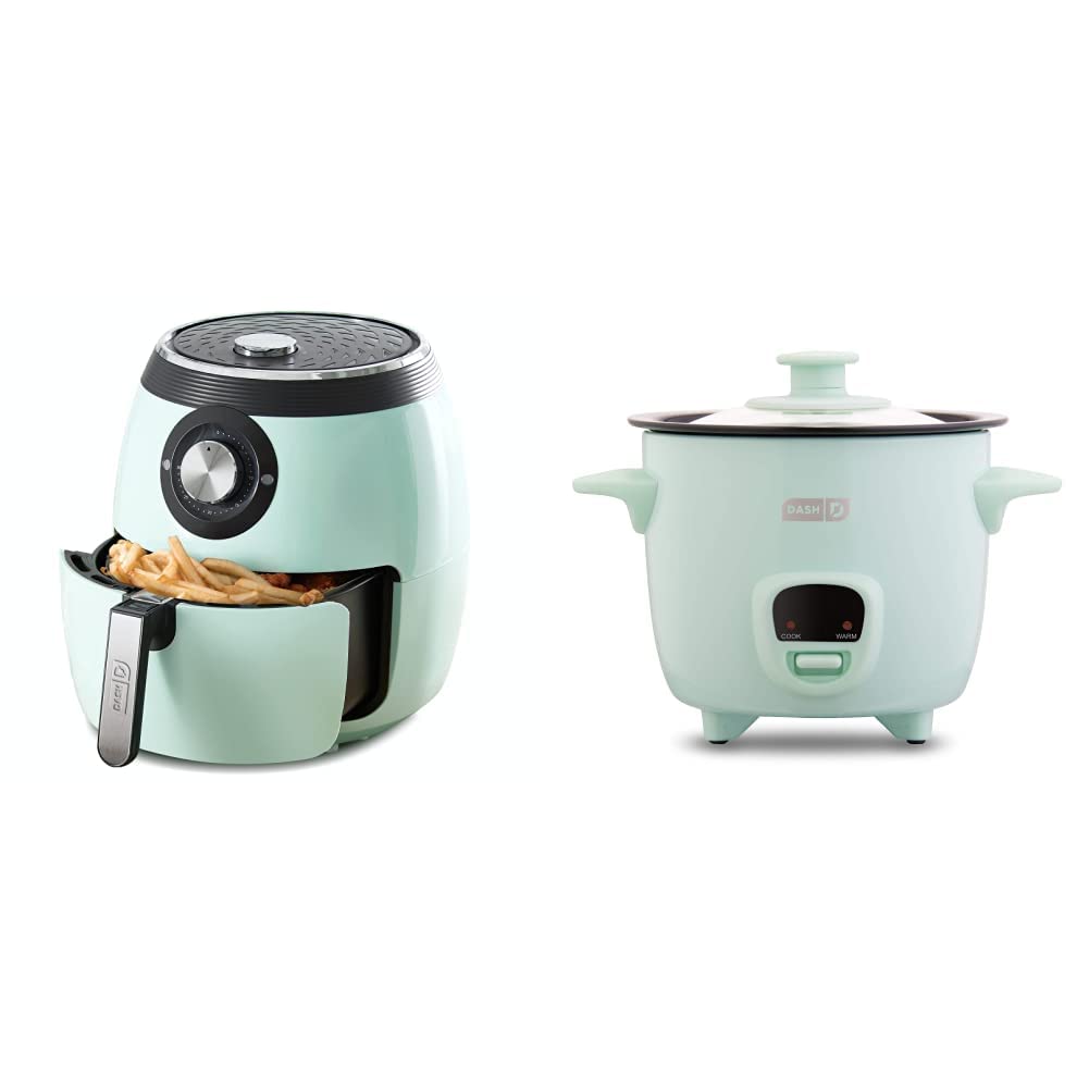 Dash DFAF455GBAQ01 6 Quart Deluxe Electric Air Fryer Oven Cooker with 6 Presets & Rapid Air Technology - Aqua | Mini Rice Cooker Steamer with Nonstick Pot & Keep Warm Function - Perfect for Healthy Cooking, Meal Prep & Small Kitchens
