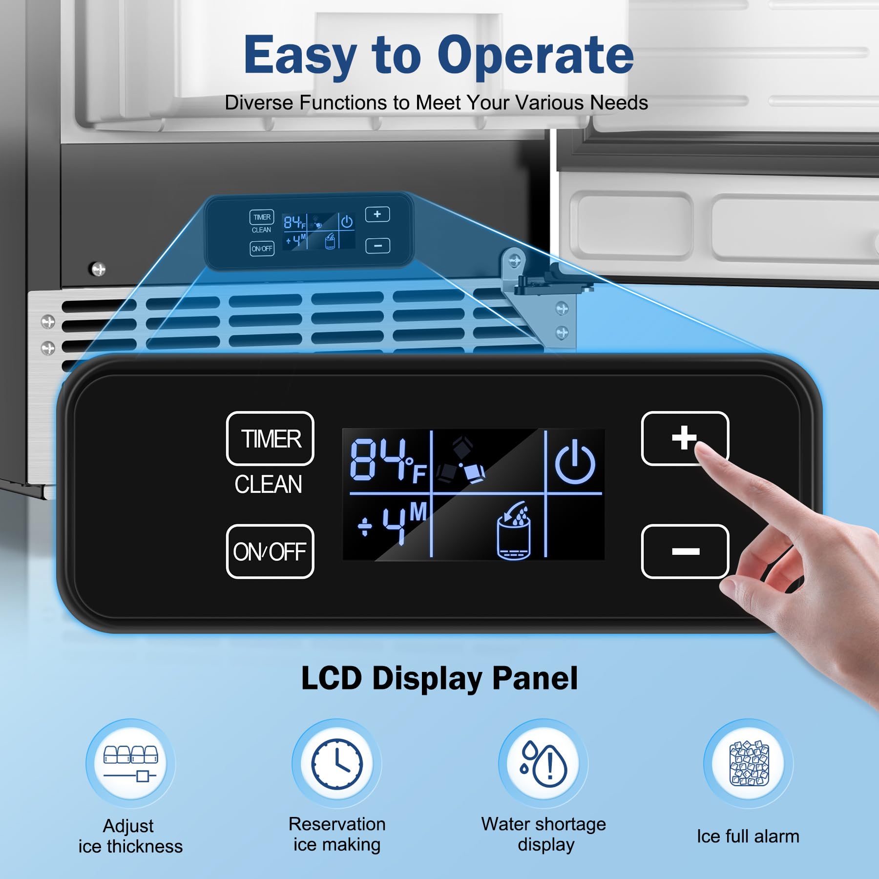Under Counter Ice Maker Machine - 95Lbs/Day Capacity with 35Lbs Storage Bin, Makes 40 Ice Cubes in 10 Minutes, Reversible Door - Built-in Commercial & Home Use for Bars, Restaurants, Offices, and Parties