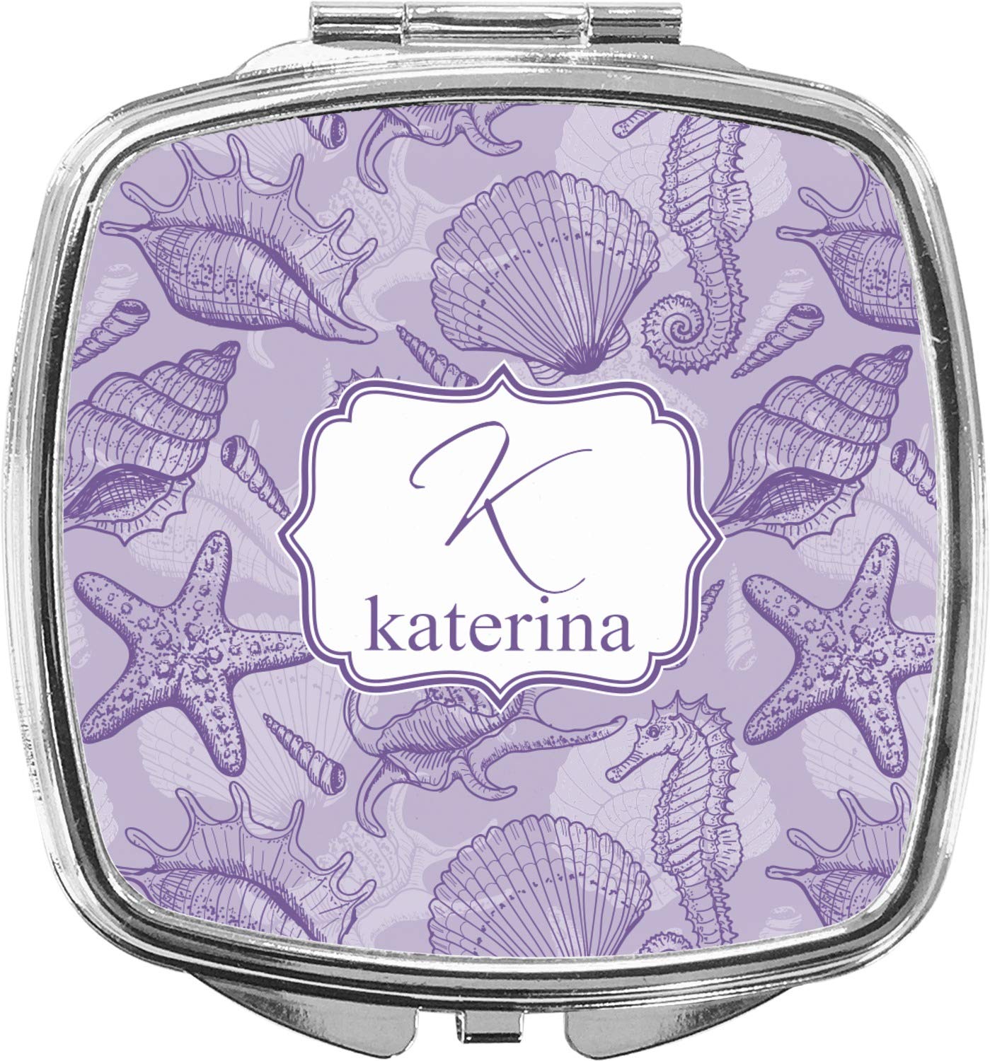 Personalized Seashell Compact Makeup Mirror - Portable Travel Vanity Mirror for Beach, Bridal & Home Decor (Gift for Women)
