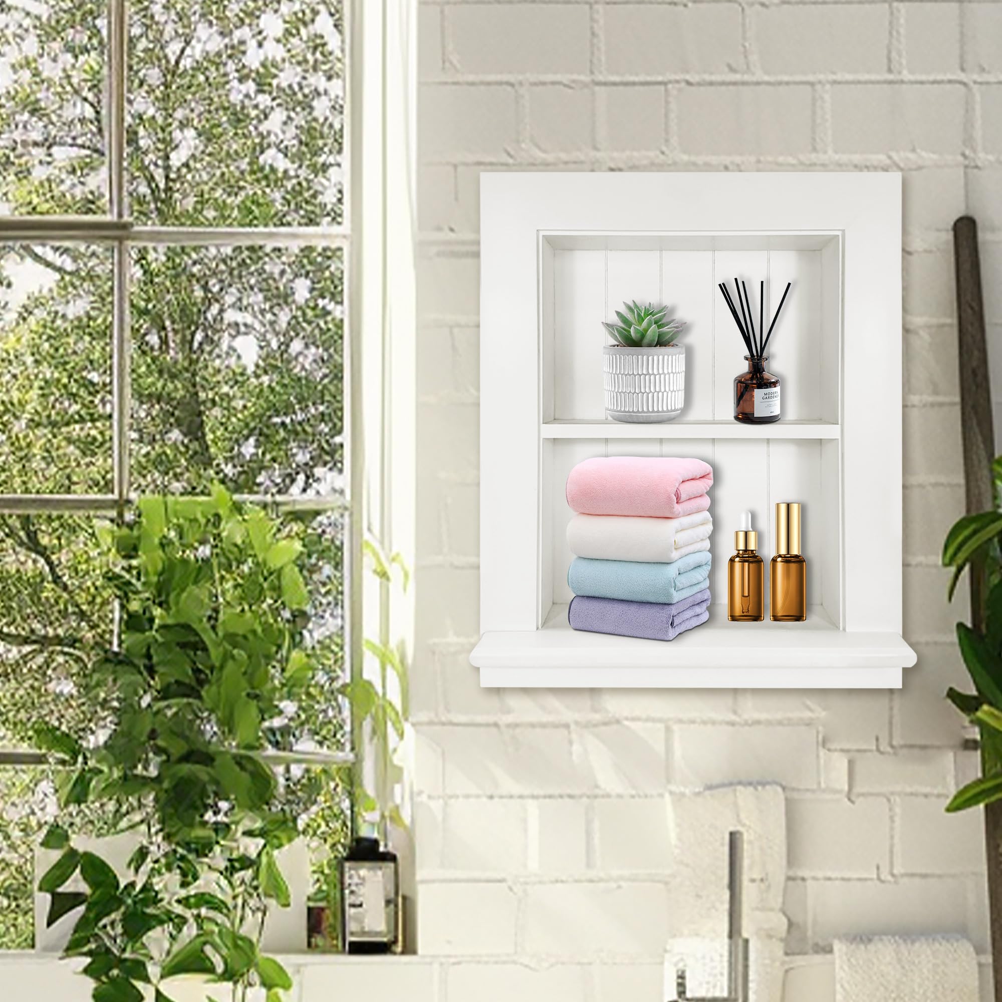 Royxen 14 x 18 Inch Recessed Bathroom Medicine Cabinet with 2-Tier Storage - Wall Mounted Mirror Cabinet for Bathroom Organization & Small Space Saving