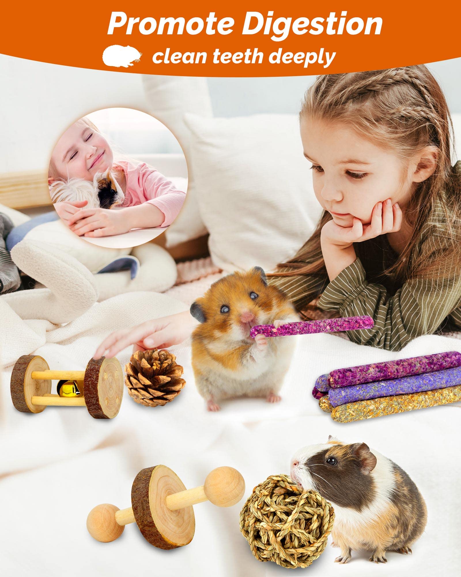 18 Pcs Natural Apple Wood Small Animal Chew Toys for Hamsters, Guinea Pigs, Rabbits, Chinchillas, Gerbils & Rats - Teeth Molar Exercise Accessories for Cage Enrichment & Dental Health