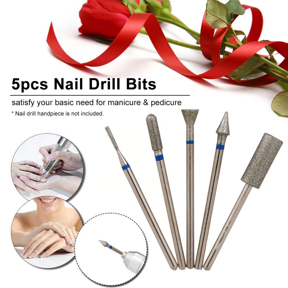 5-Piece Professional Nail Drill Bits Set for Pedicure & Manicure - Diamond Carbide Nail Art Tools Kit for Salon & Home Use - Perfect for Nail Care, Acrylics & Gel Extensions