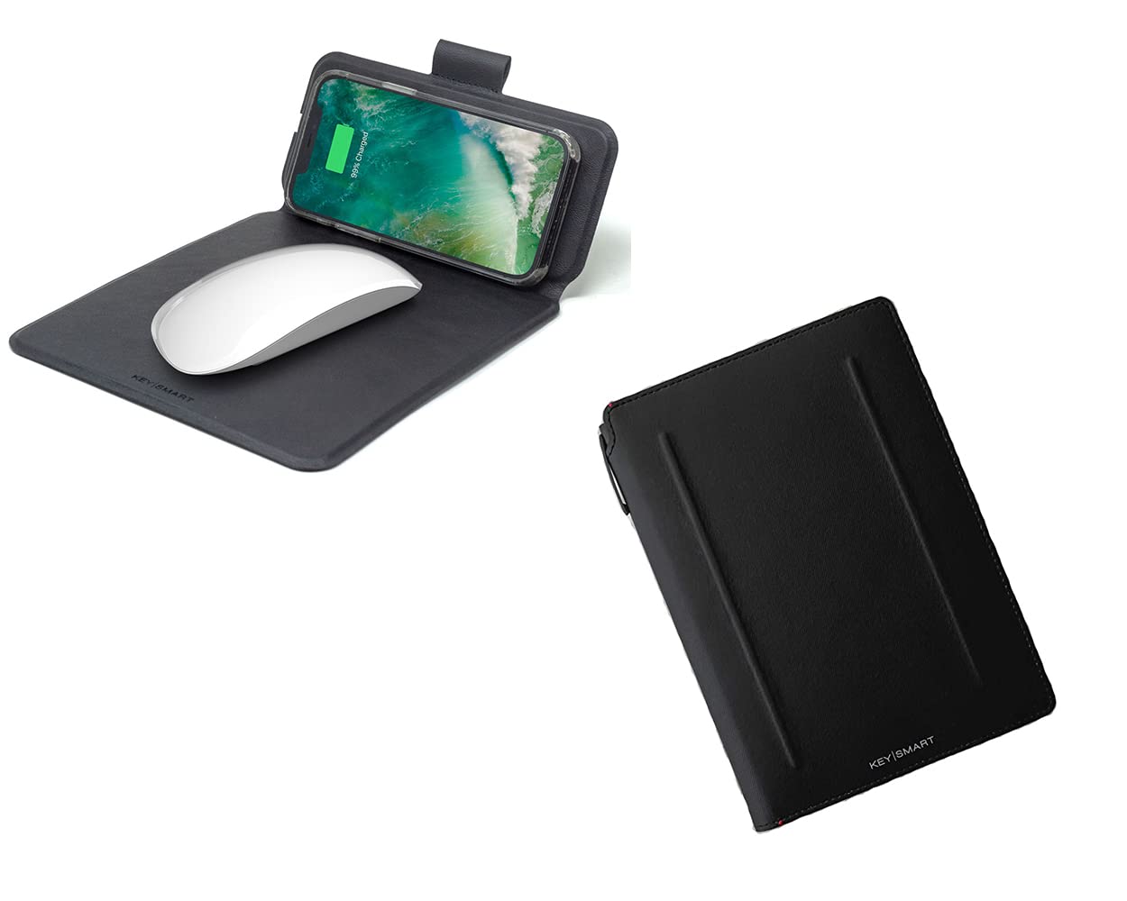 Wireless Charging Mouse Pad & Leather Organizer Bundle - KeySmart Urban Union RFID Notebook Organizer with Taskpad Mini - Perfect for Office, Home & Travel Use