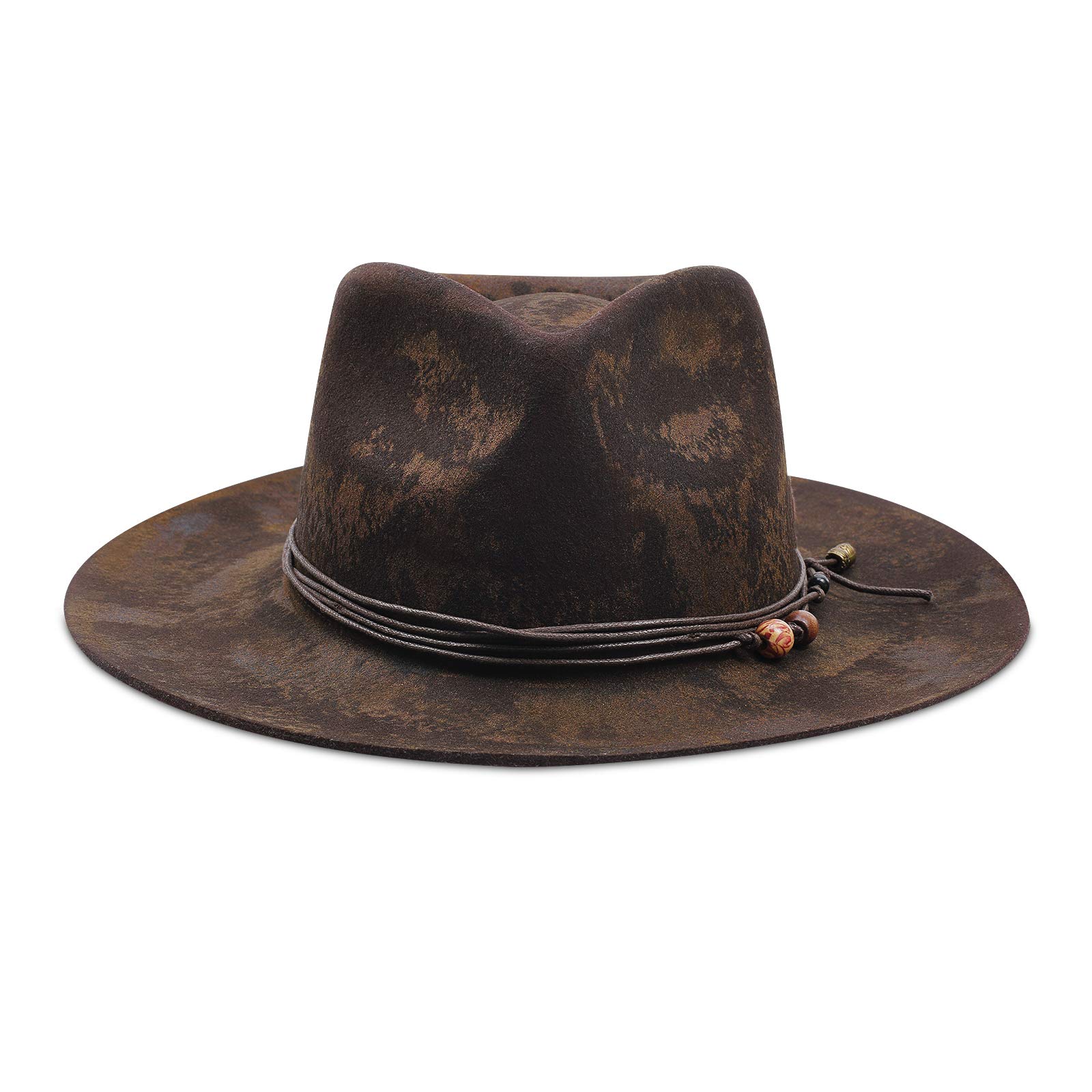 RUEDIGER 100% Wool Felt Wide Brim Fedora Hat for Men & Women - Distressed/Burned Handmade Panama Rancher Hat with Lightning Logo | Perfect for Outdoor Adventures, Music Festivals & Western Style