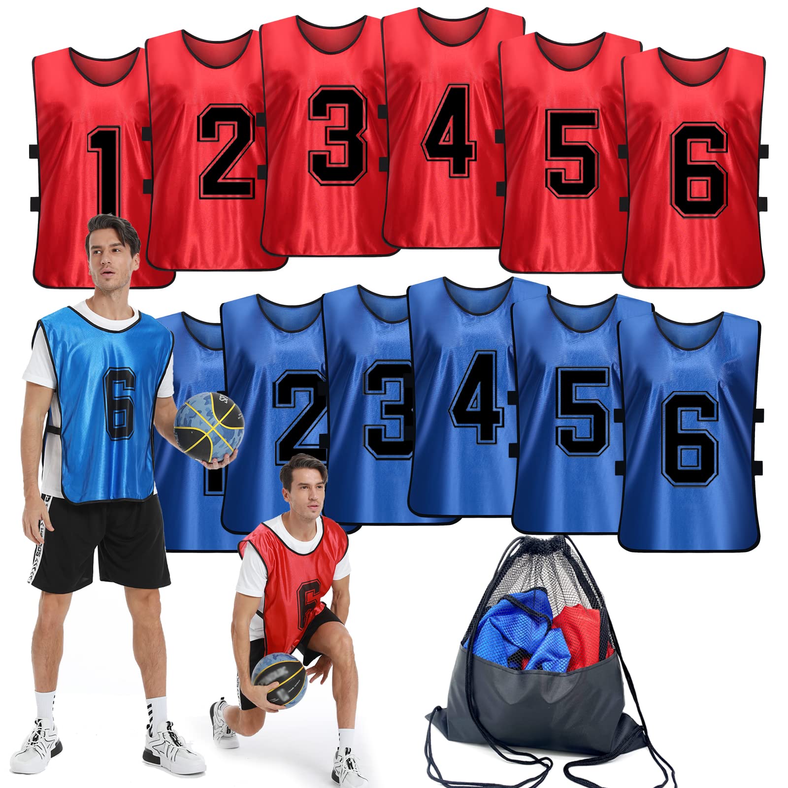 Sports Pinnies - Numbered Practice Vests for Soccer & Basketball - Set of 12 Reversible Training Bibs for Youth & Adult Teams - Perfect for Drills, Scrimmages & Team Identification
