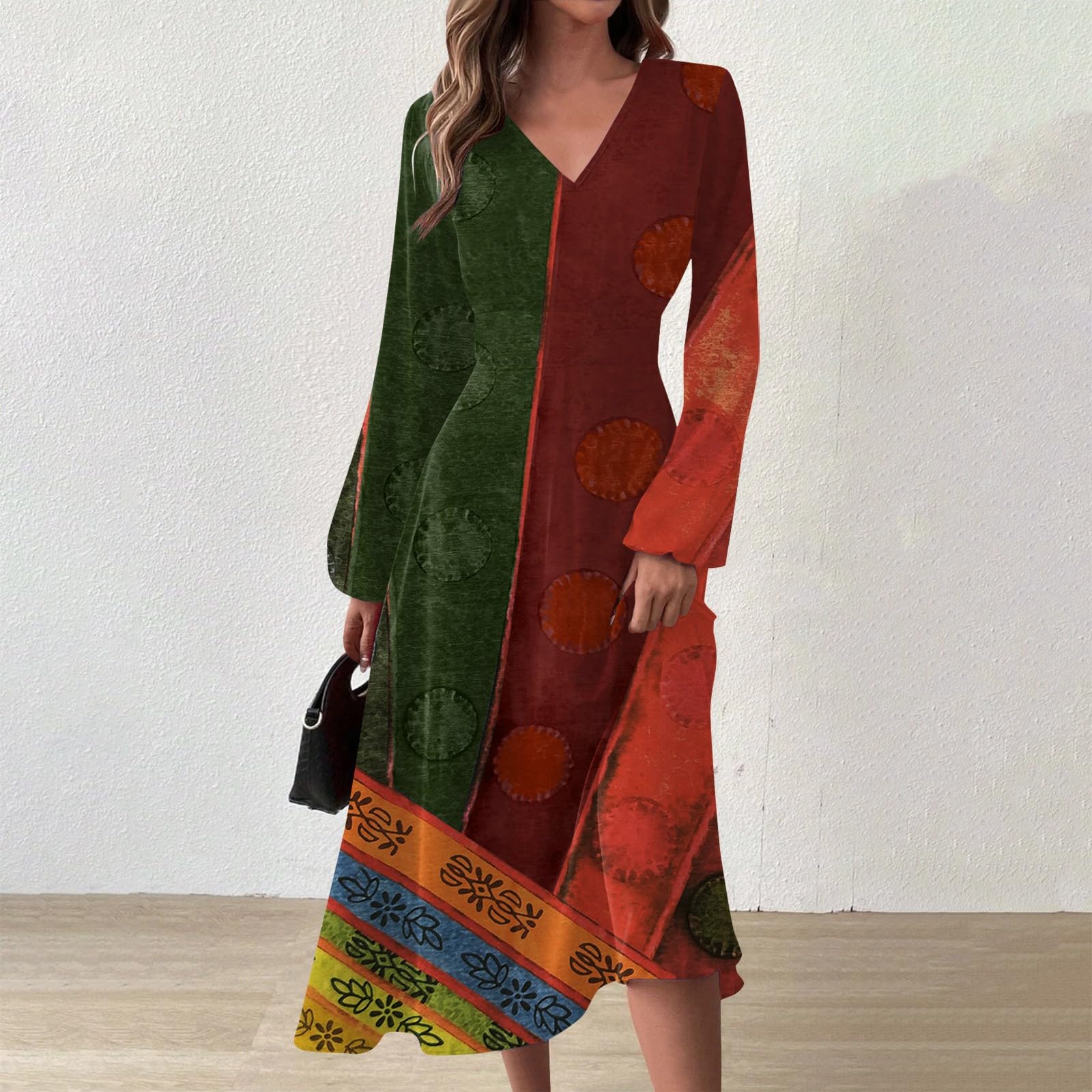 OIOLOYJM Women's Plus Size Boho Wedding Guest Dresses 2024 - Long Sleeve Fall Dresses for Curvy Women | Perfect for Autumn Weddings, Holiday Parties & Special Occasions