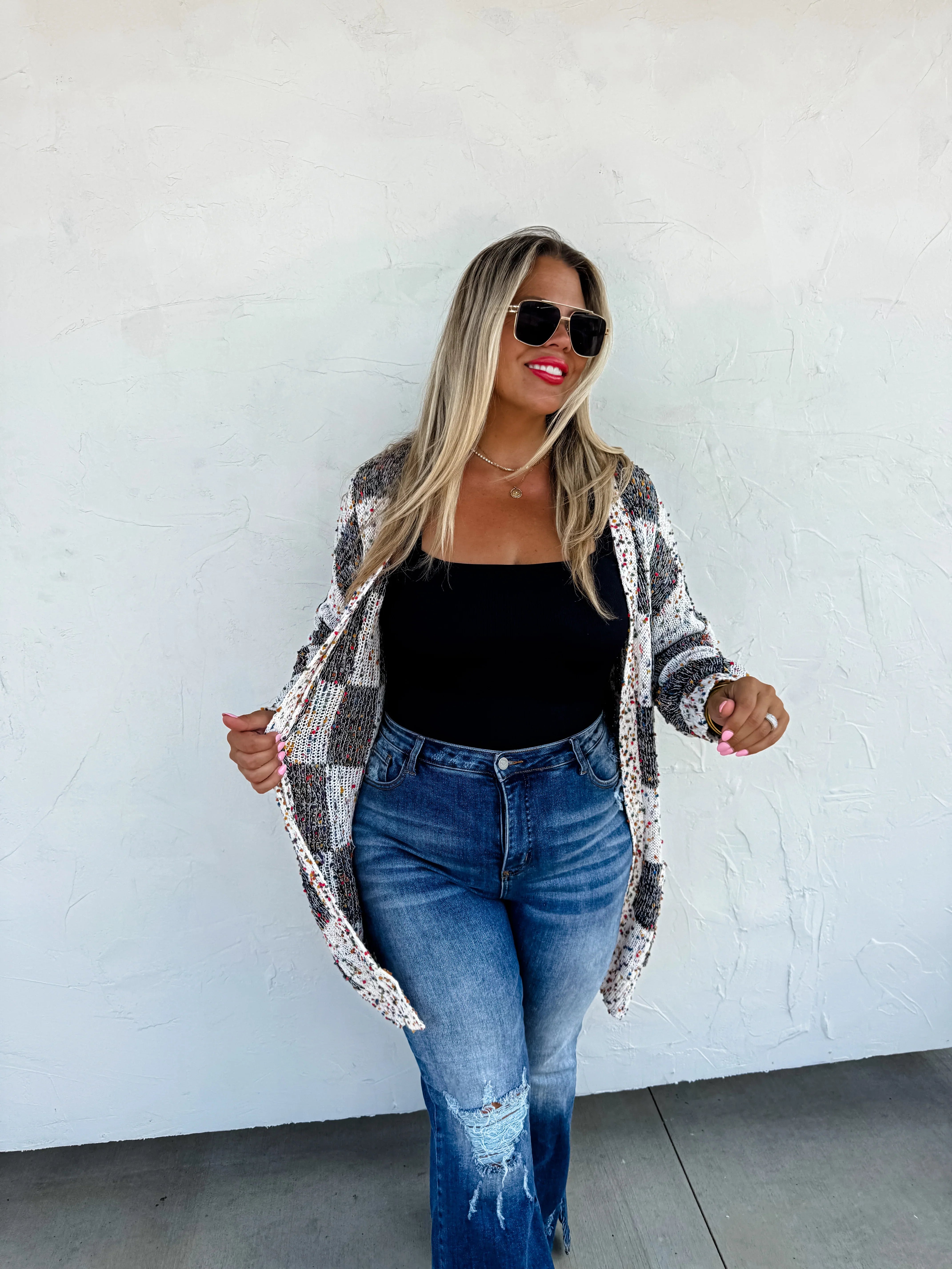 PREORDER: Stylish Checkered Miley Dot Cardigan for Women - 4 Trendy Colors | Perfect for Casual Outfits, Office Wear & Cozy Evenings