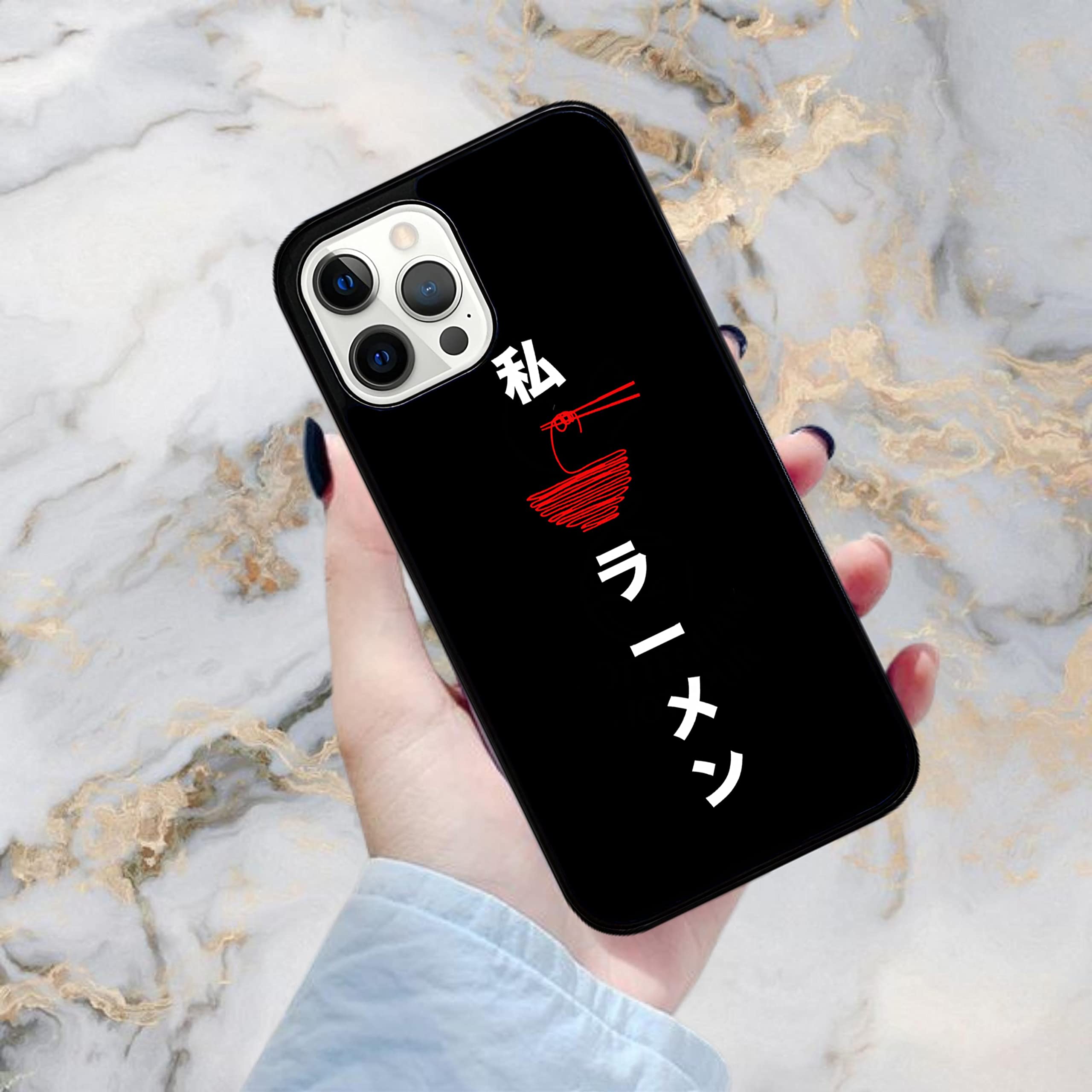 Japanese Anime I Love Ramen iPhone 13 Mini Case - Durable TPU Rubber Shockproof Slim Cover with Non-Slip Grip - Perfect for Anime Fans & Ramen Lovers (Black) - Great for Daily Use, Work, School & Travel