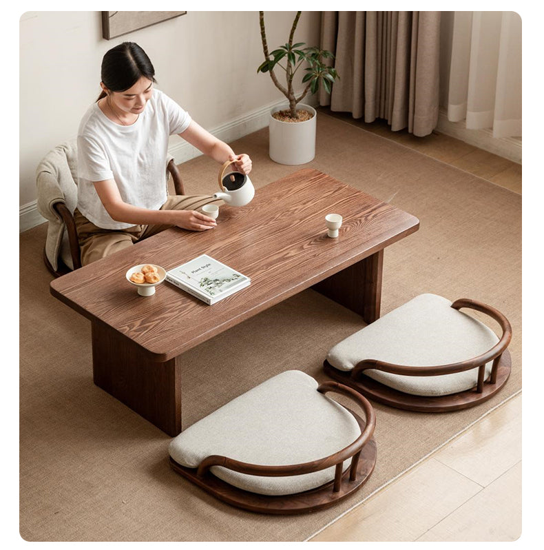 Premium Black Walnut & Ash Solid Wood Meditation Chair - Ergonomic Tatami Style with Soft Backrest for Yoga, Zen Sitting, and Home Relaxation